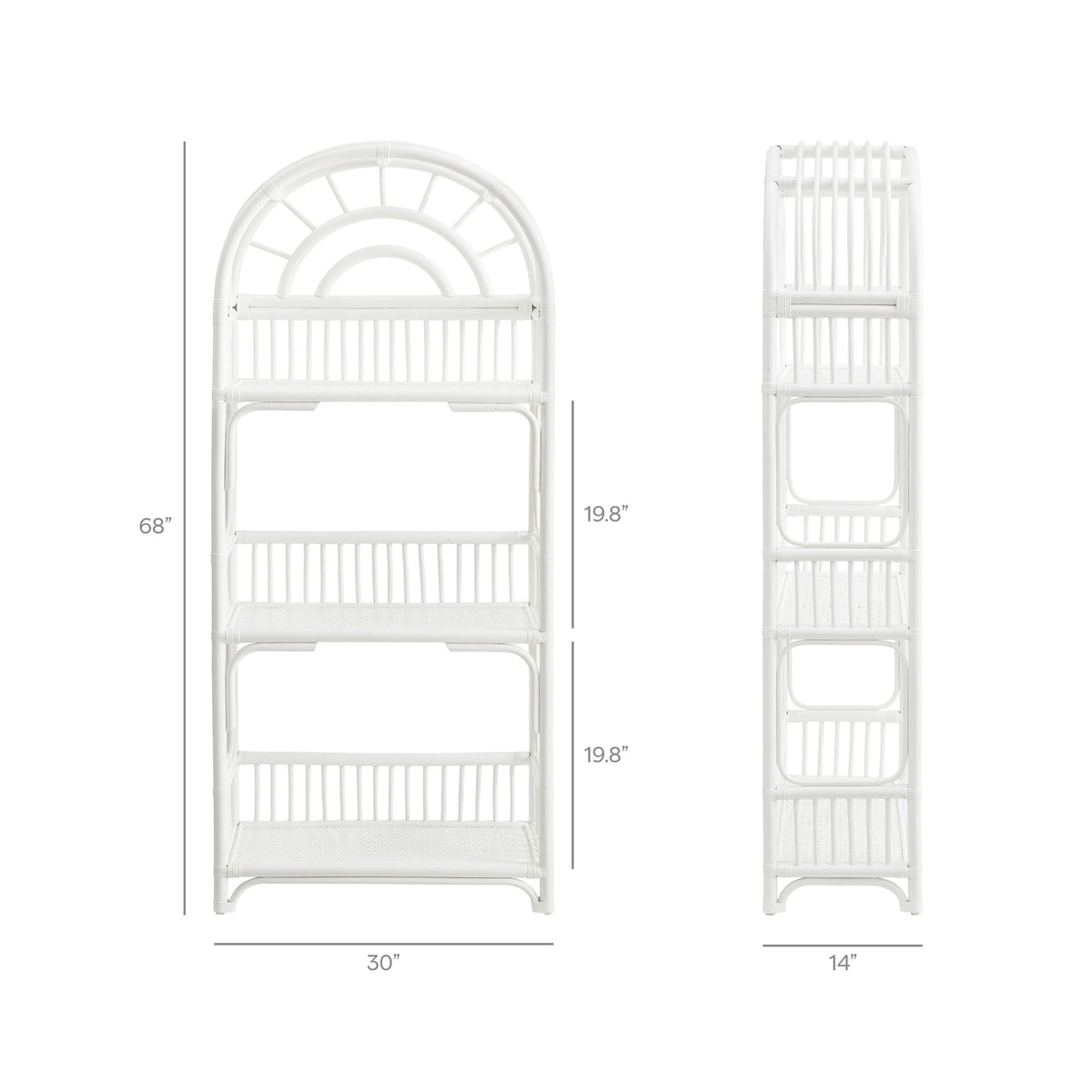 Ottilie White 68 Inch Arched Natural Rattan Bookshelf