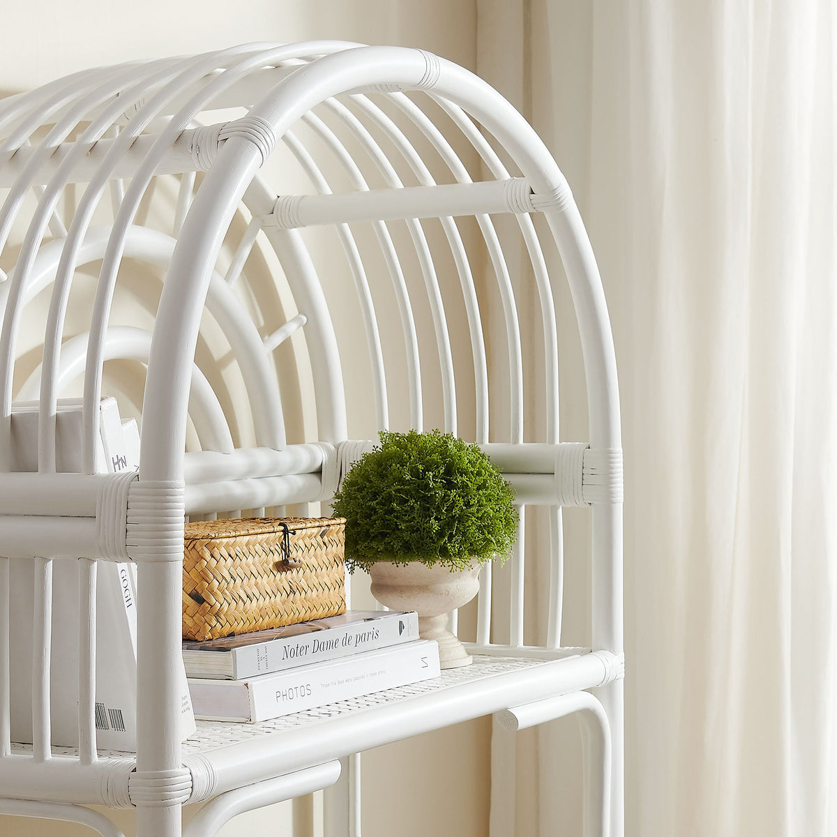 Ottilie White 68 Inch Arched Natural Rattan Bookshelf