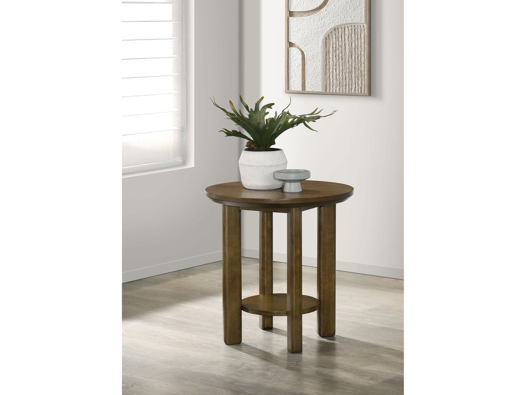 Ottowa Brown 22-Inch Round Wood Side End Table with Shelf - Ornate Home