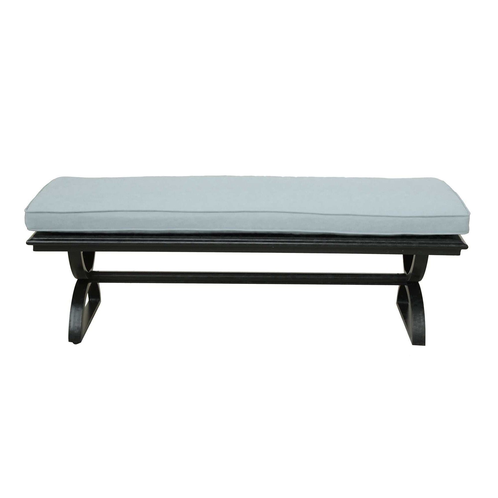 Outdoor Espresso Brown/Light Blue Aluminum Dining Bench w/ Cushion - Ornate Home
