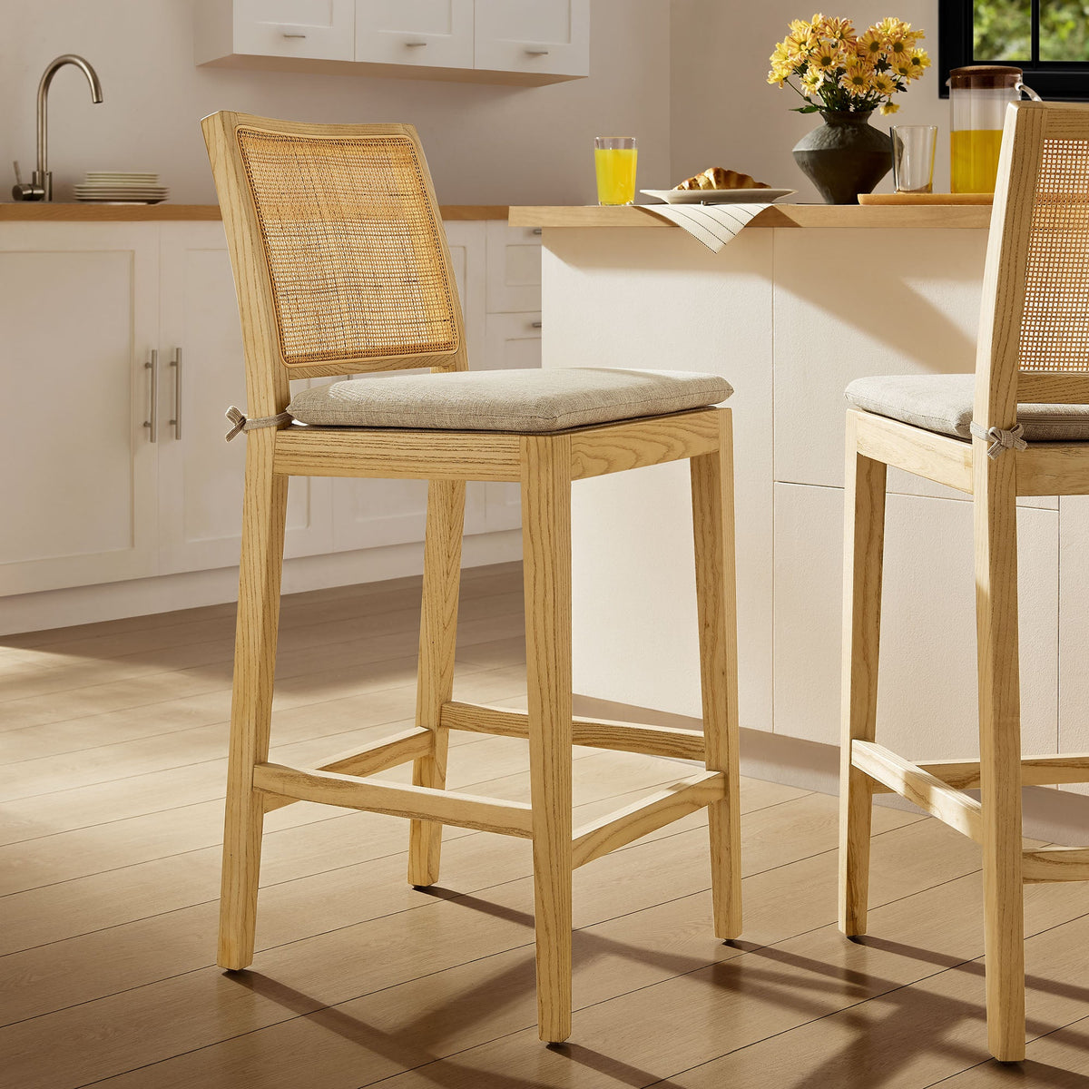 Ovard Natural Wood and Rattan Counter Stool - Ornate Home