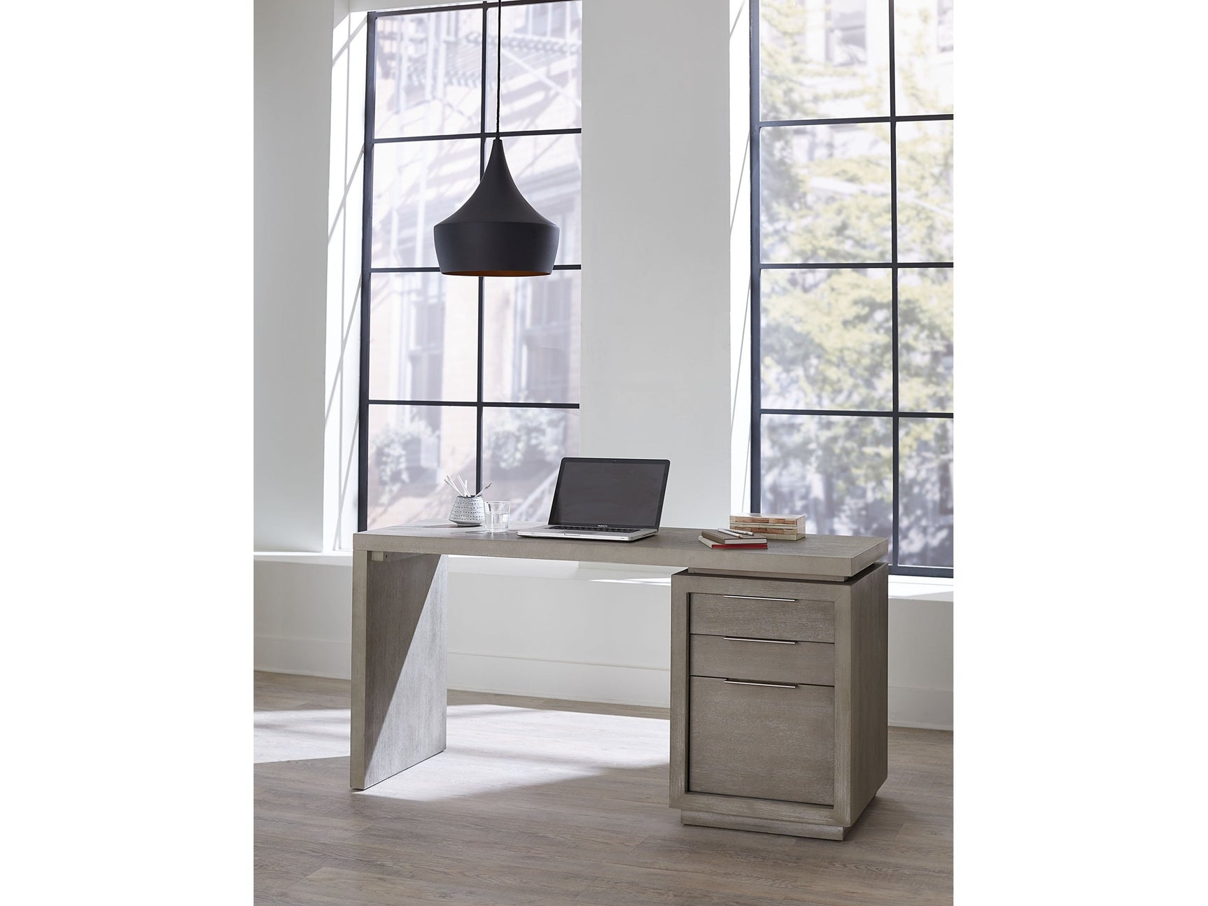 Oxford Three-Drawer Single Pedestal Desk in Mineral - Ornate Home