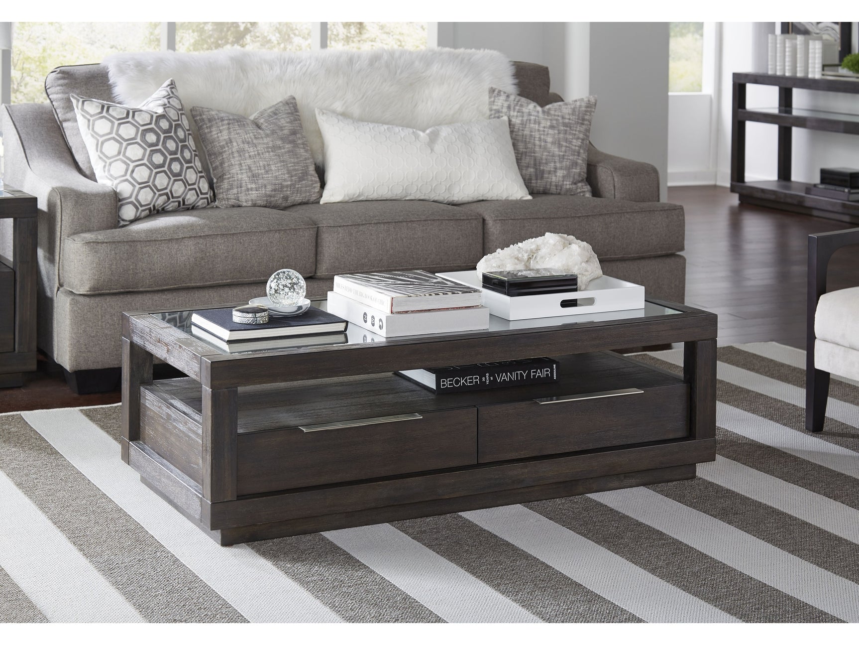 Oxford Two Drawer Rectangular Coffee Table in Basalt Grey - Ornate Home