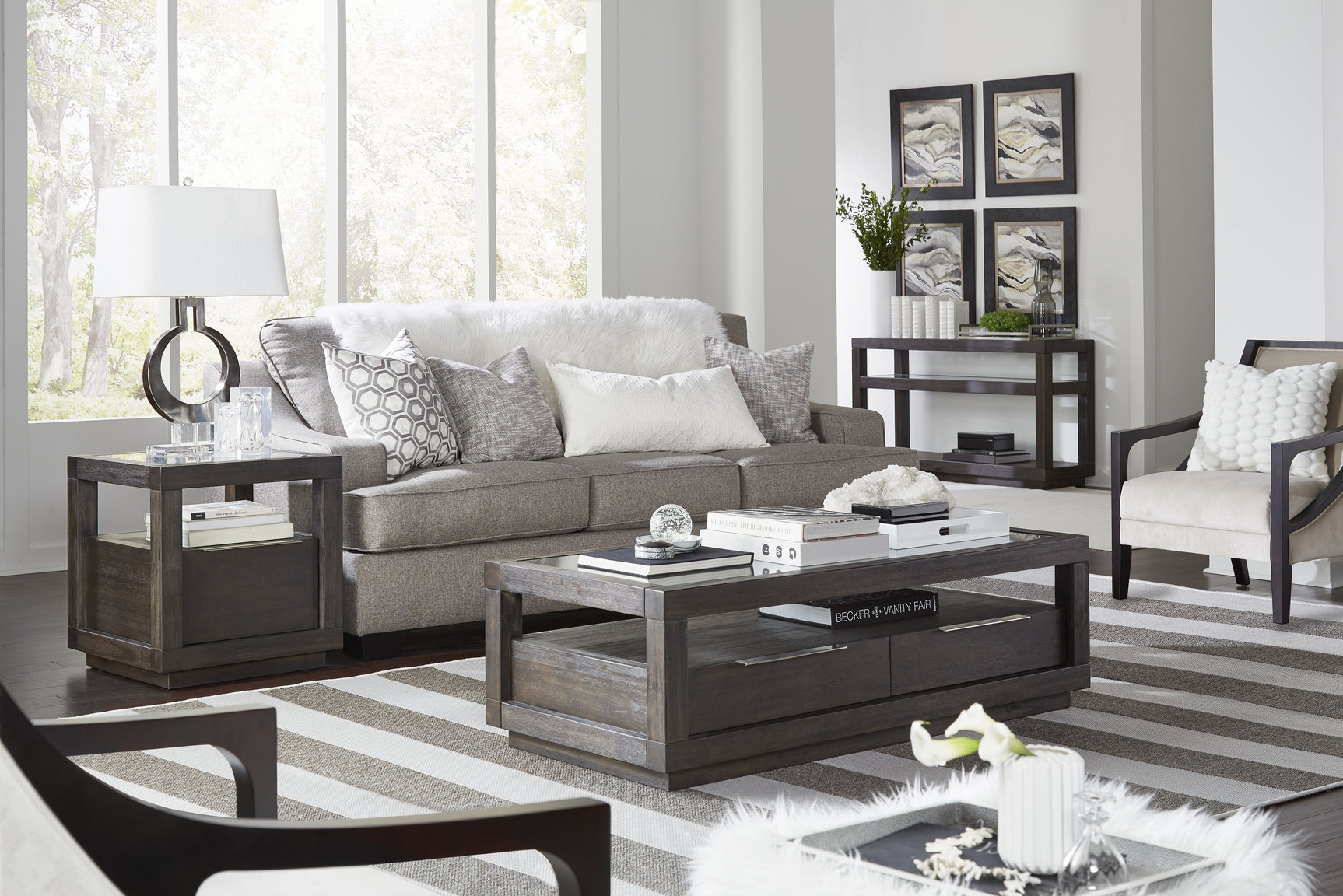 Oxford Two Drawer Rectangular Coffee Table in Basalt Grey - Ornate Home