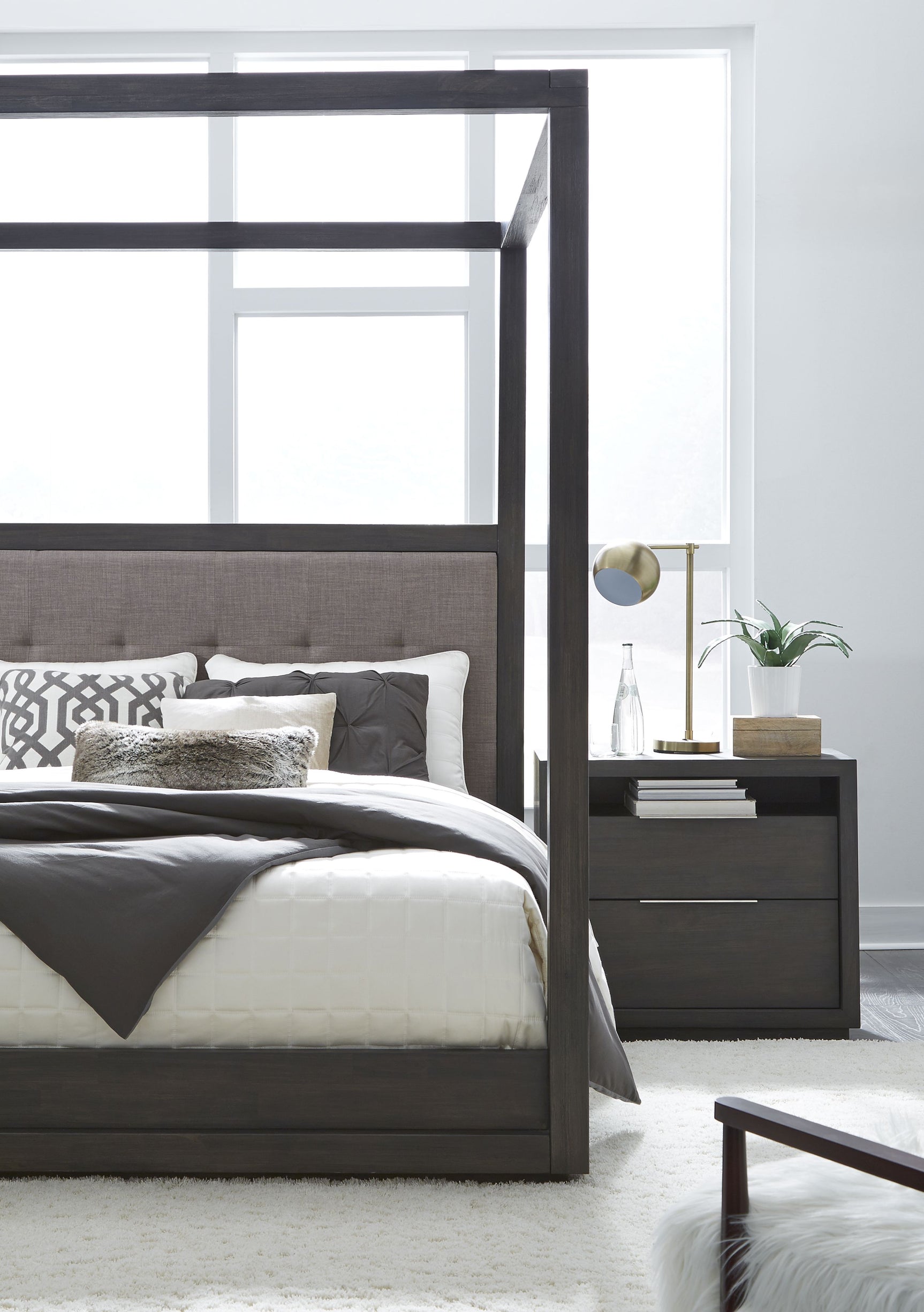 Oxford Upholstered California King Canopy Bed in Dolphin - Ornate Home