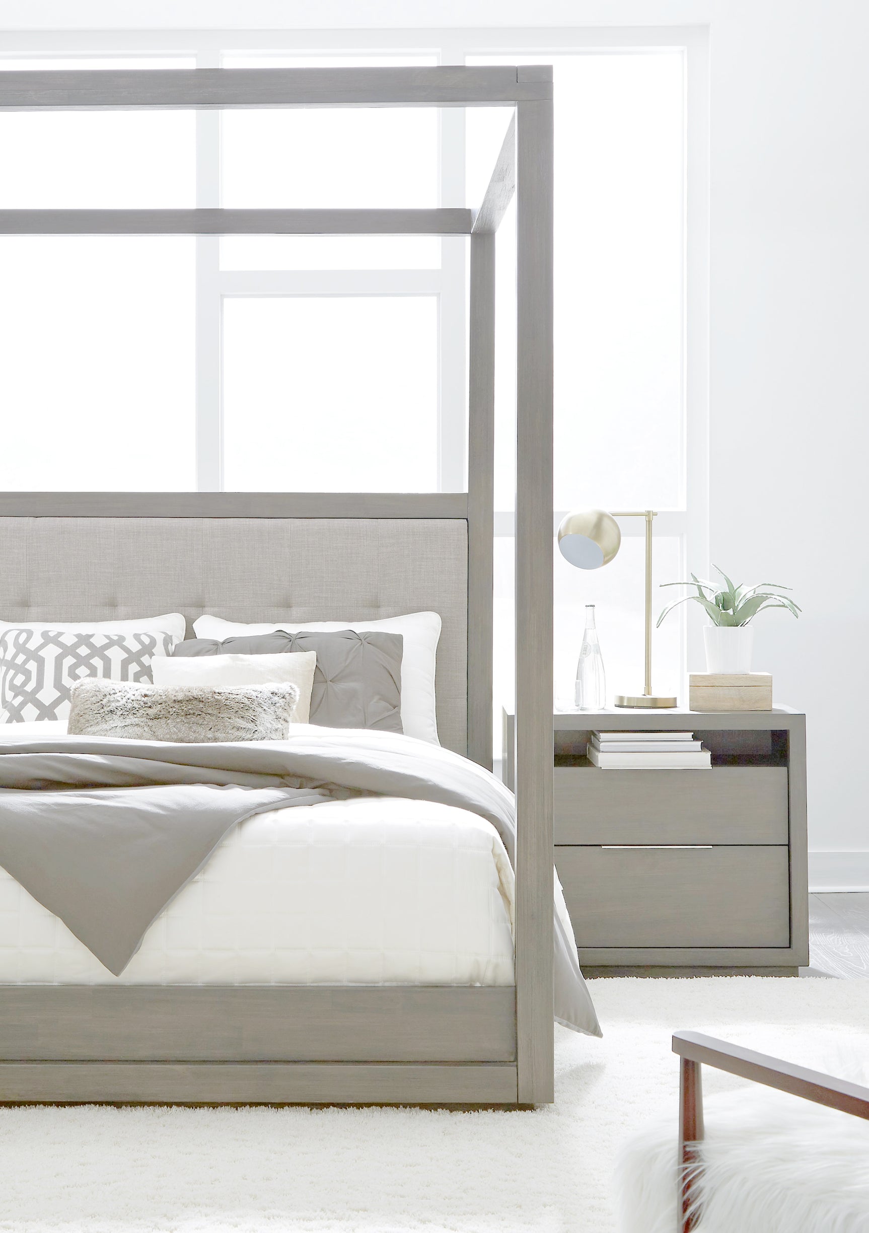 Oxford Upholstered California King Canopy Bed in Mineral - Ornate Home