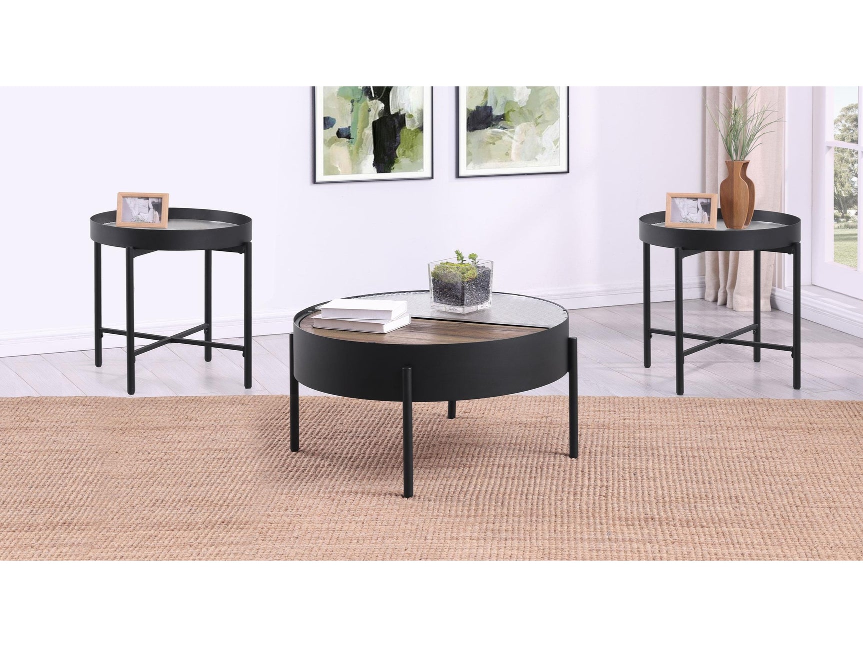 Ozella Sandy Black 3-piece Round Coffee and End Table Set - Ornate Home