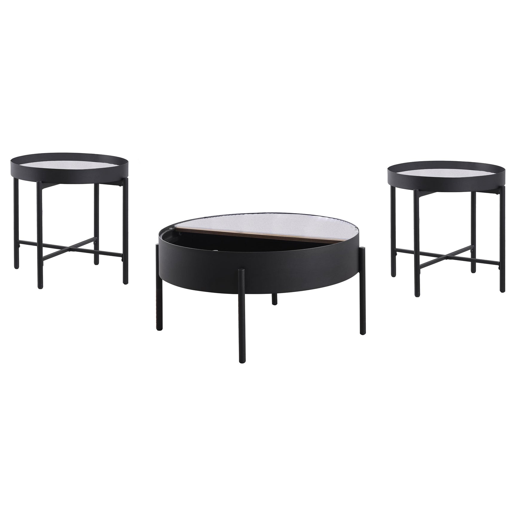 Ozella Sandy Black 3-piece Round Coffee and End Table Set - Ornate Home
