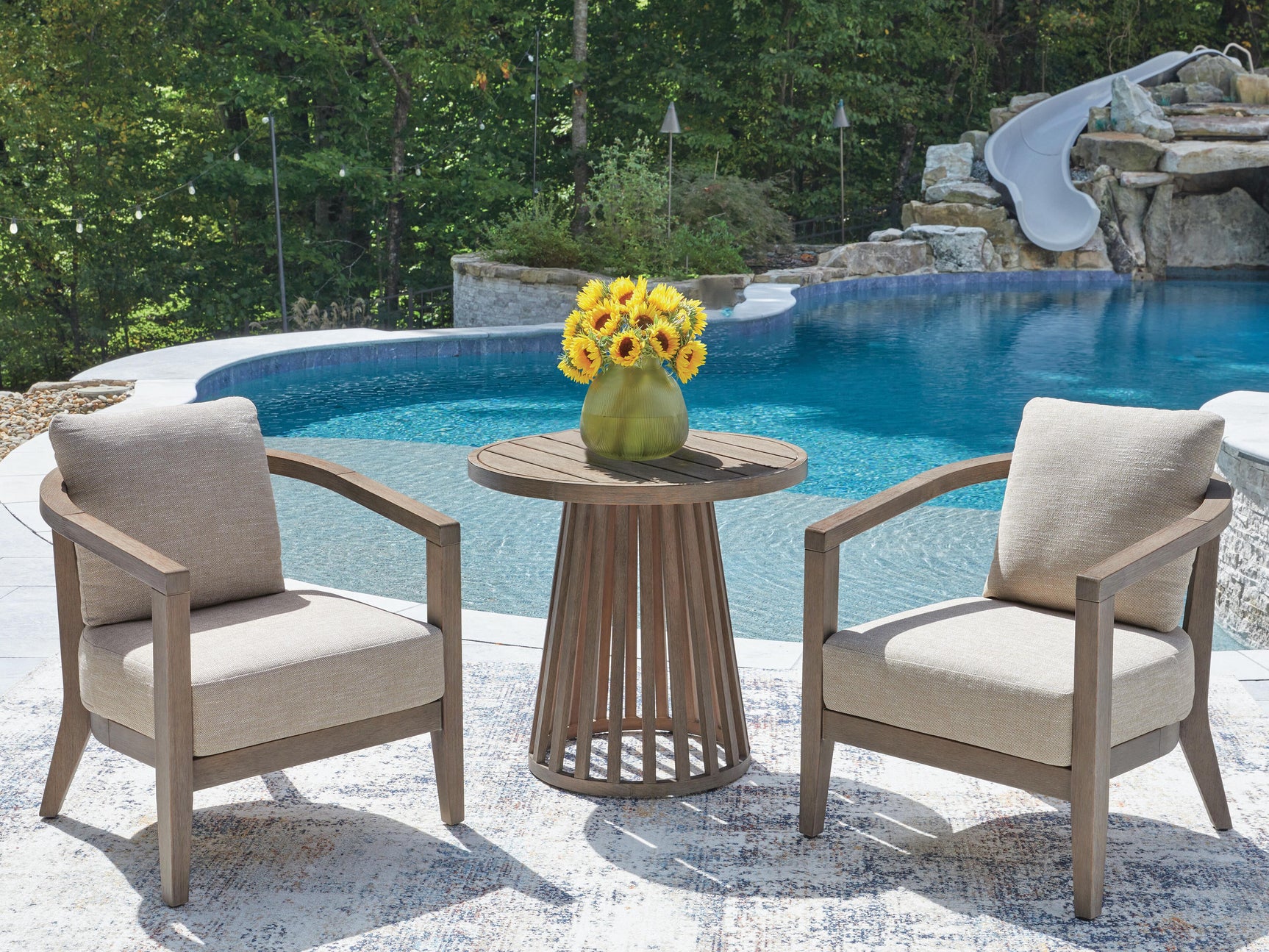 Sunset Lake Beige Outdoor Chairs with Cushions/Table (Set of 3)
