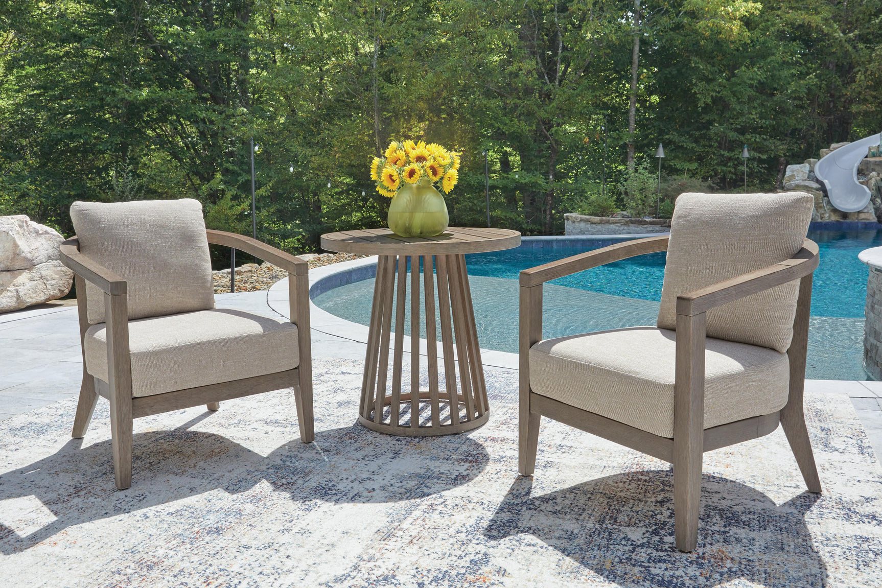 Sunset Lake Beige Outdoor Chairs with Cushions/Table (Set of 3)