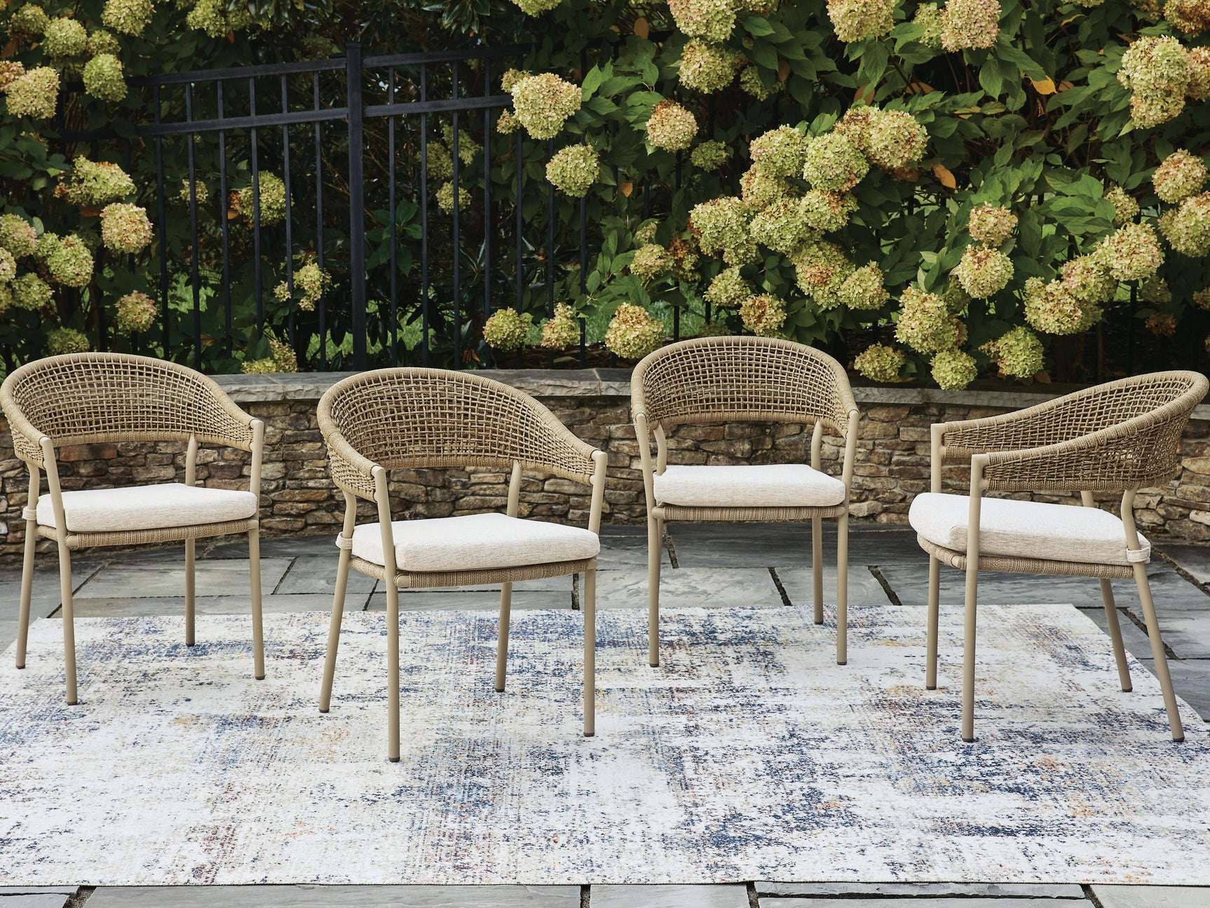 Ocean Park Beige Outdoor Arm Chair with Cushion (Set of 4)