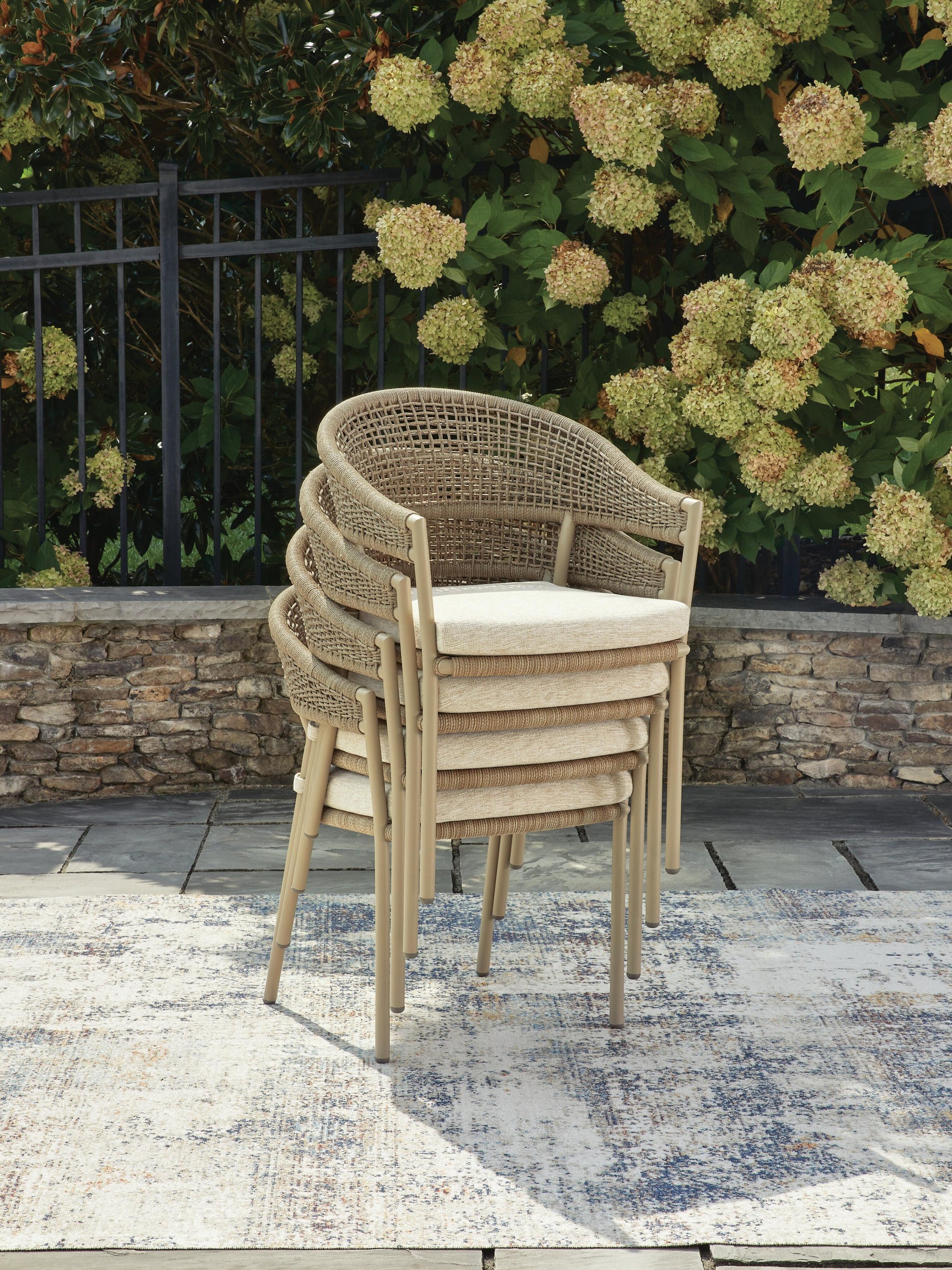 Ocean Park Beige Outdoor Arm Chair with Cushion (Set of 4)