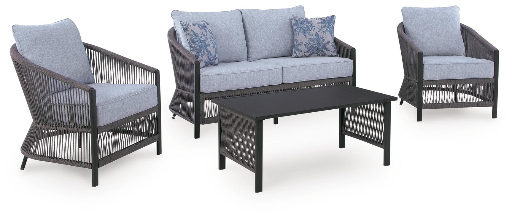 Bodega Island Gray Outdoor Love/Chairs/Table Set (Set of 4)