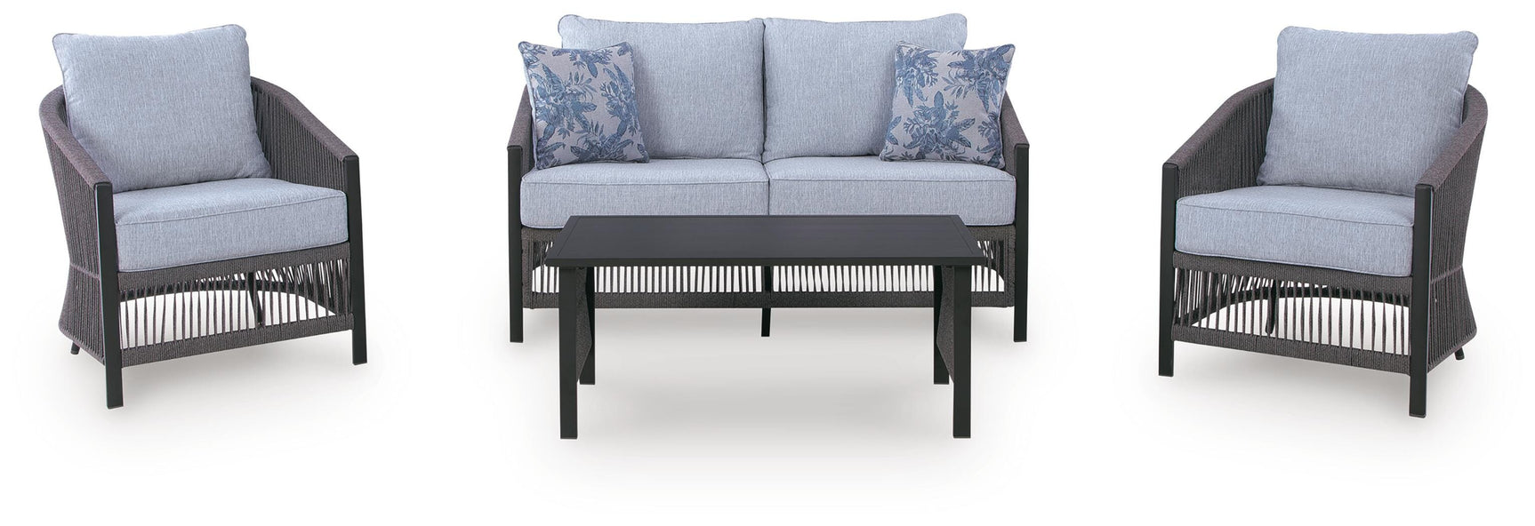 Bodega Island Gray Outdoor Love/Chairs/Table Set (Set of 4)