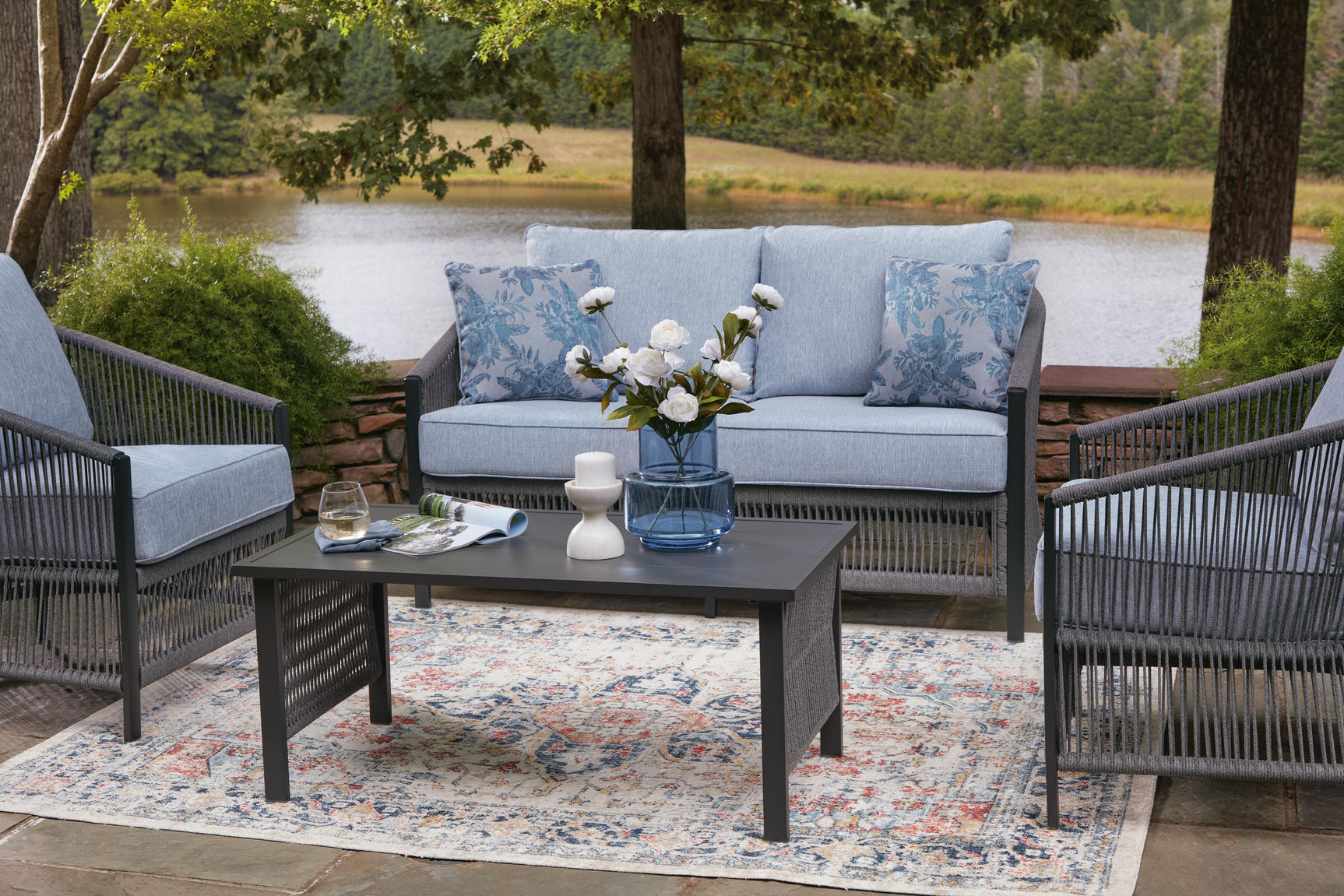 Bodega Island Gray Outdoor Love/Chairs/Table Set (Set of 4)