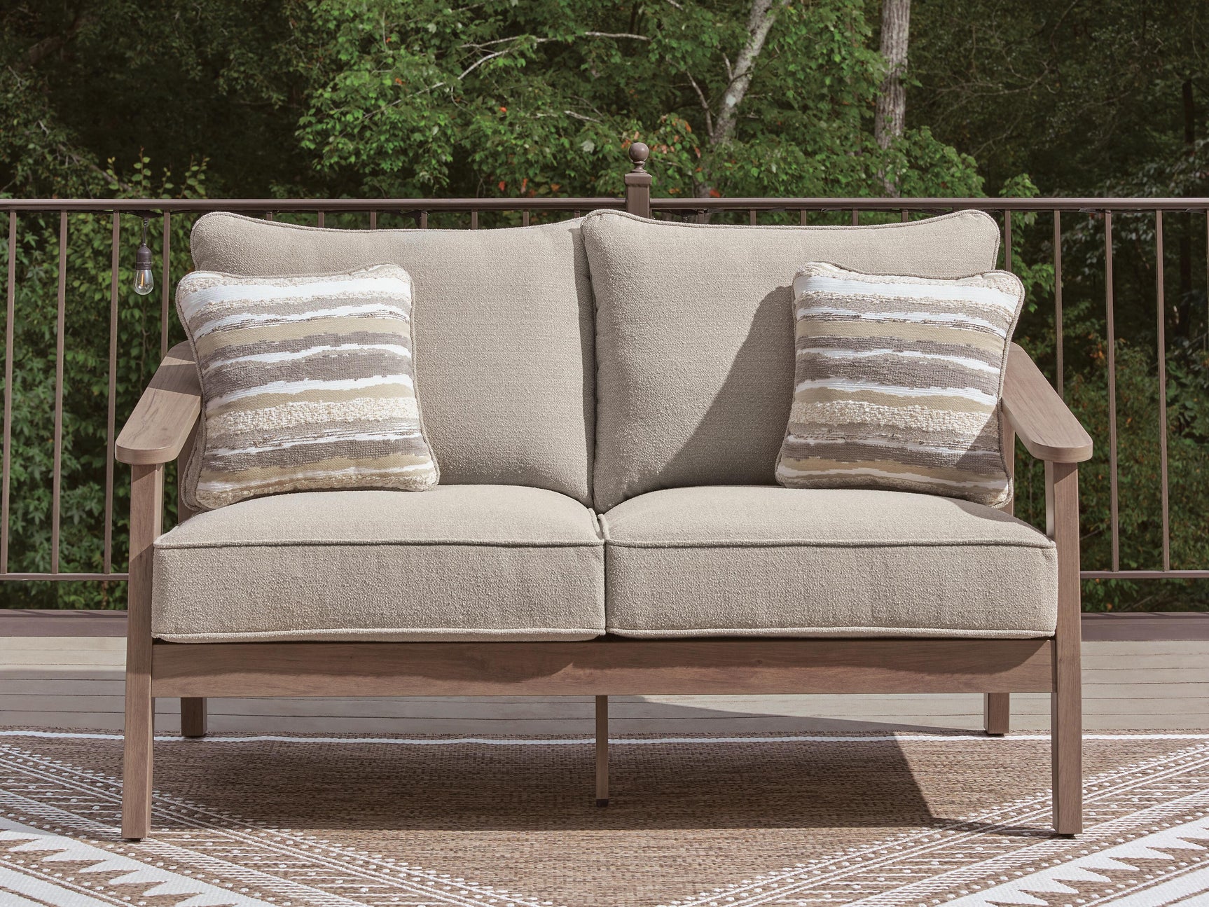 Francis Beach Natural/Gray Outdoor Loveseat with Cushion