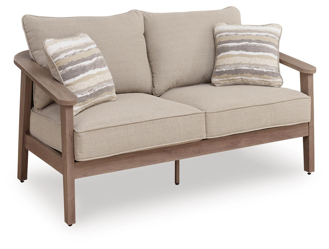 Francis Beach Natural/Gray Outdoor Loveseat with Cushion