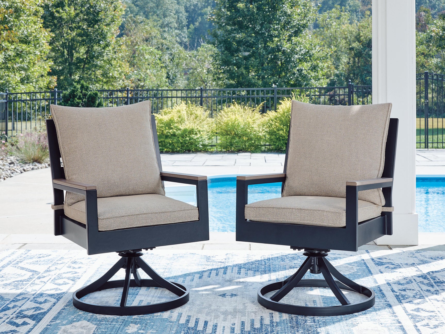 Mabry Shores Navy Blue/Driftwood Outdoor Swivel Chair with Cushion (Set of 2)