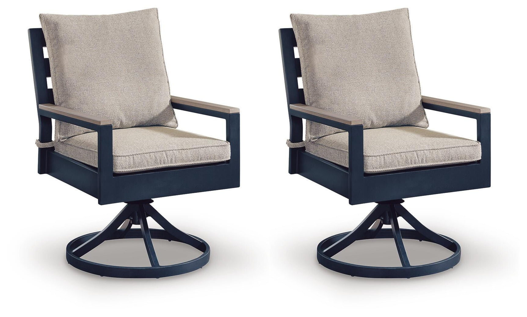 Mabry Shores Navy Blue/Driftwood Outdoor Swivel Chair with Cushion (Set of 2)
