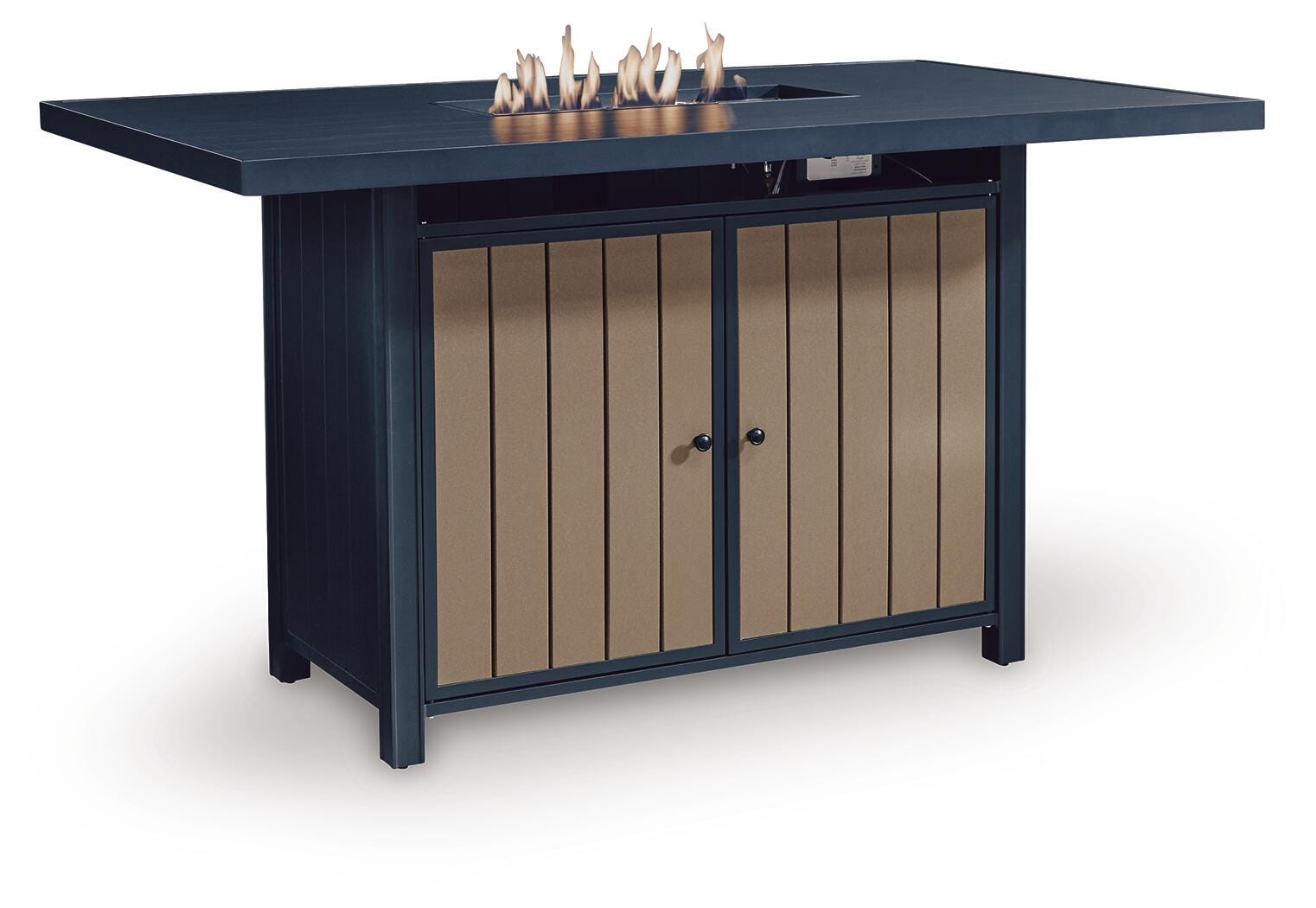 Mabry Shores Navy Blue/Driftwood Outdoor Bar Table with Fire Pit