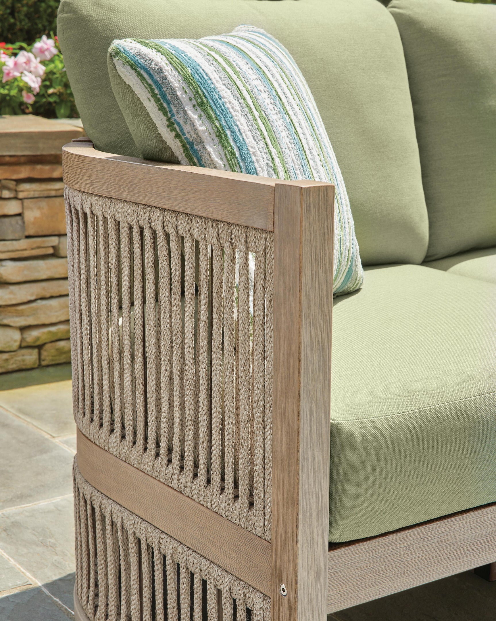 Vision Lane Beige/Green Outdoor Sofa with Cushion