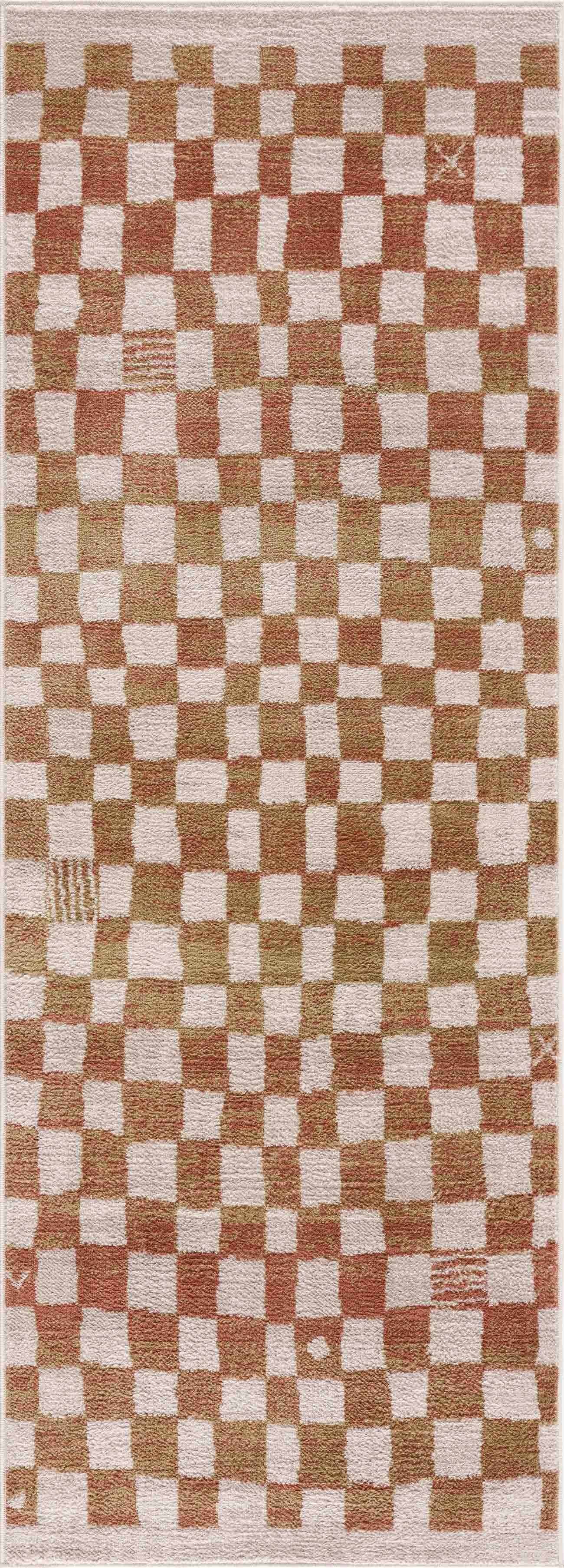 Benjy Irregular Checkboard Rug - Cream&Salmon