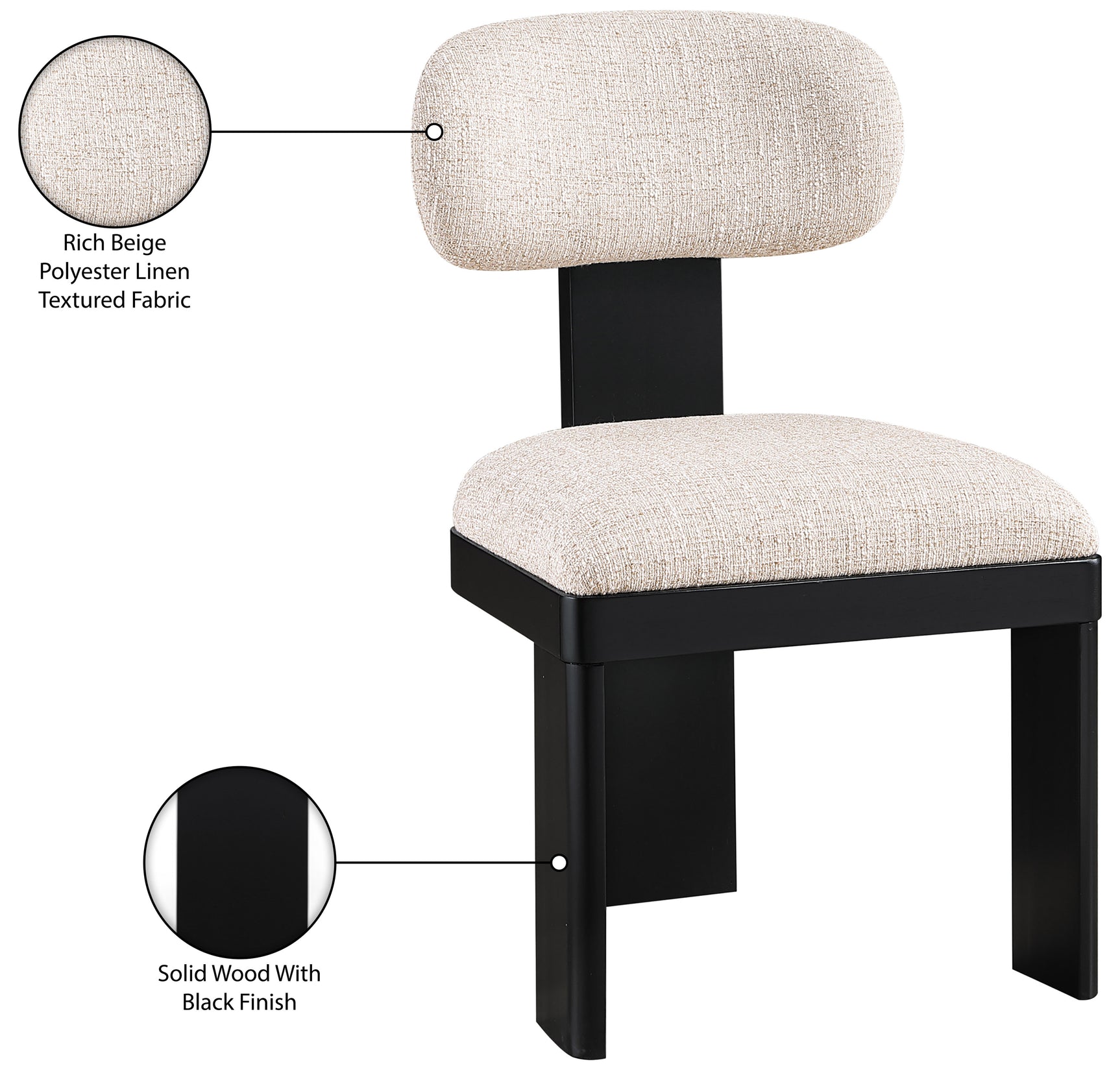 Pacific Beige/Black Textured Fabric Upholstered Dining Chair (Set of 2) - Ornate Home