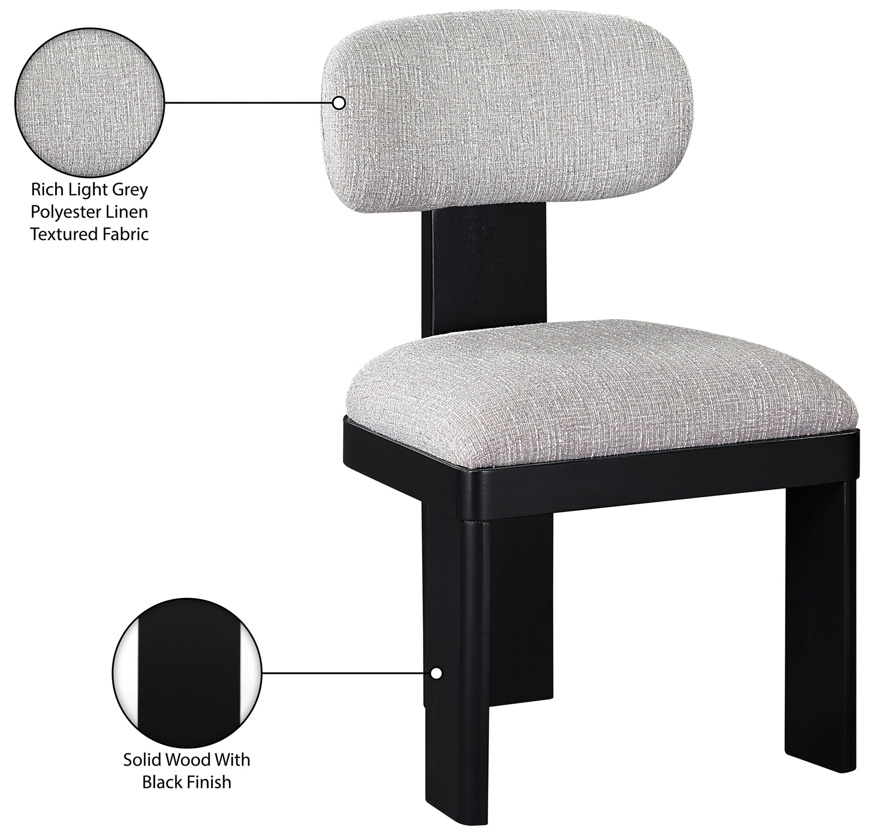 Pacific Grey/Black Textured Fabric Upholstered Dining Chair (Set of 2) - Ornate Home