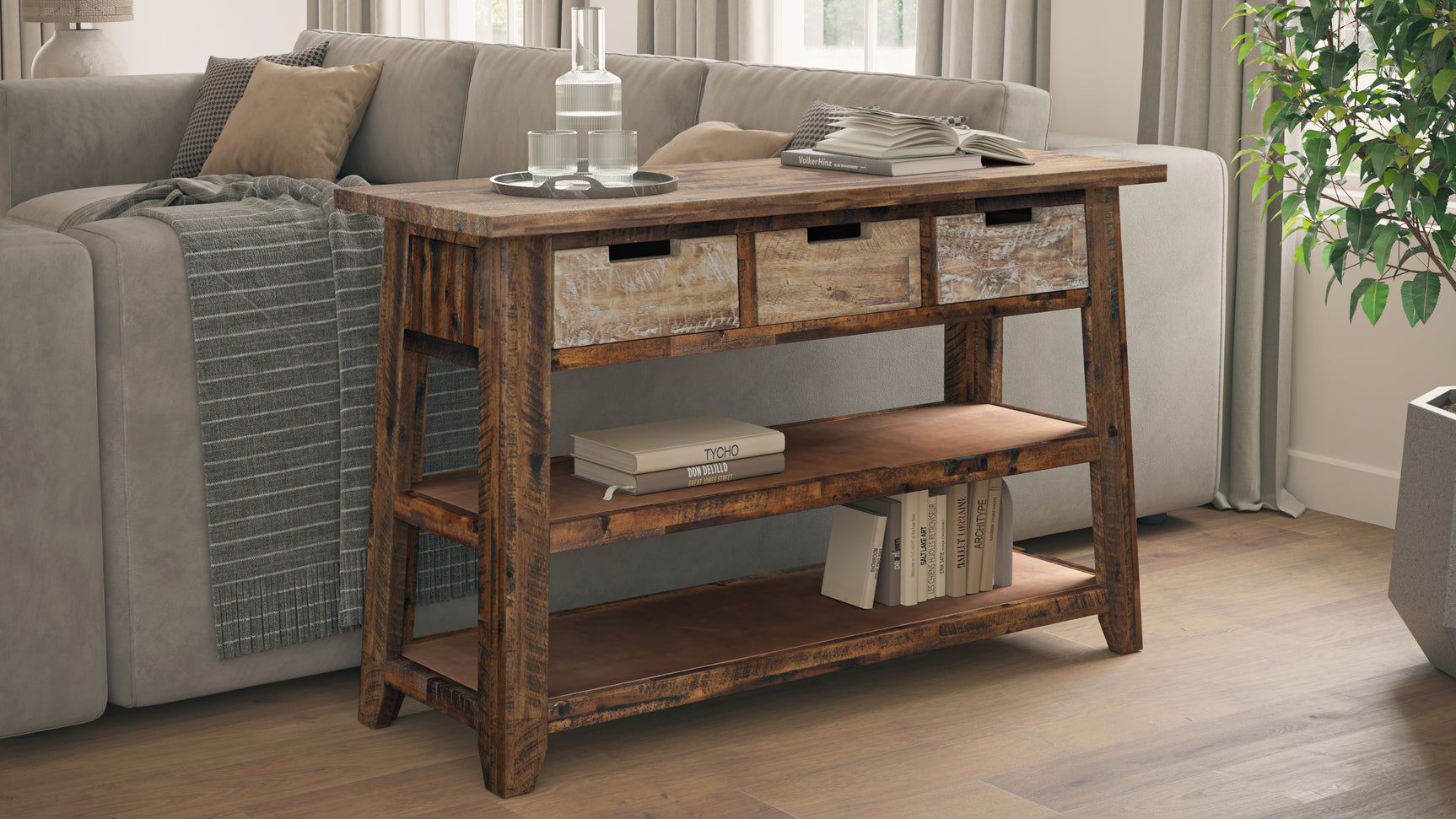 Painted Canyon Distressed Brown Sofa Table - Ornate Home