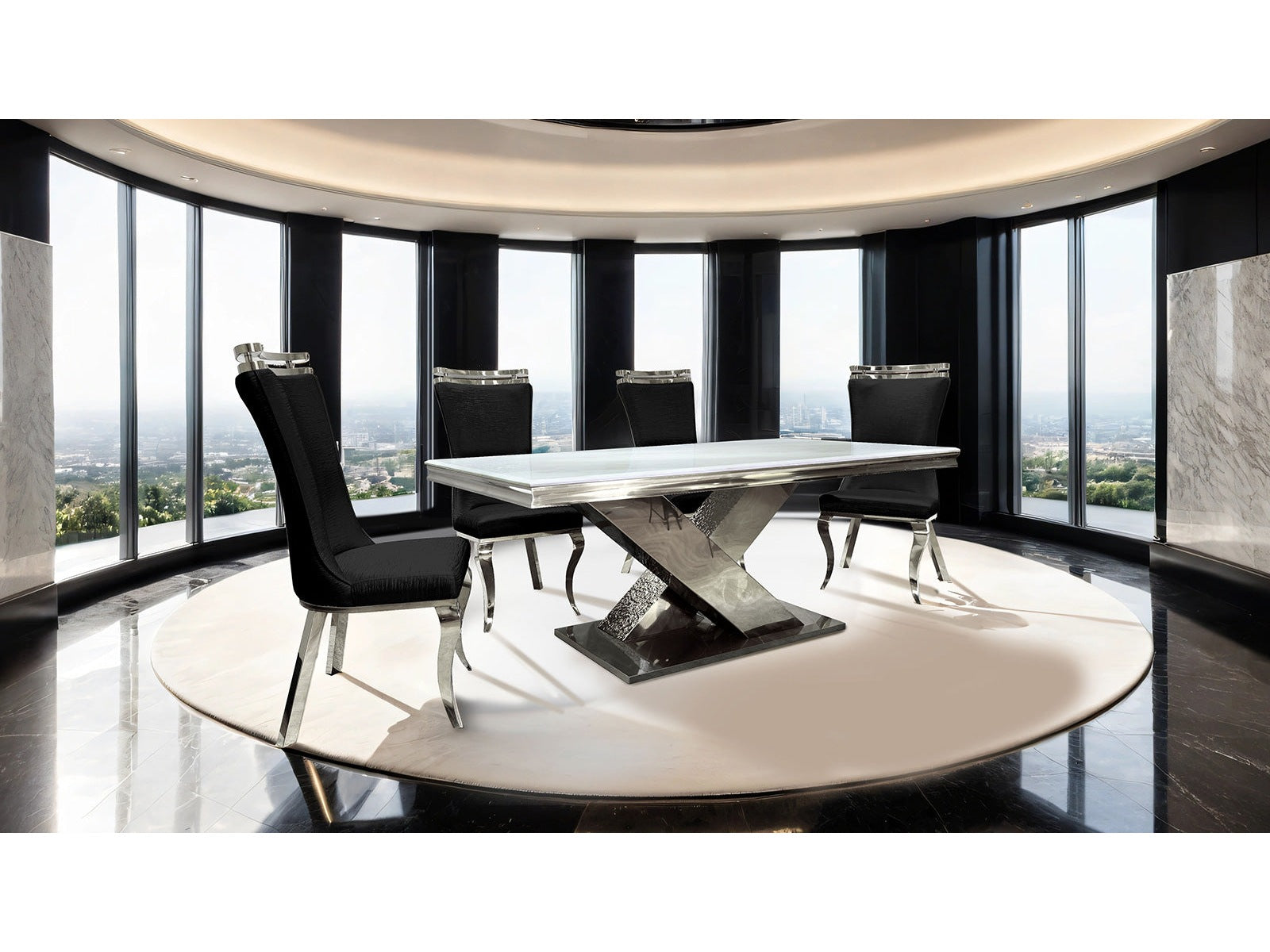 Palazzo Chrome/Black 7 Piece Dining Set - Ornate Home