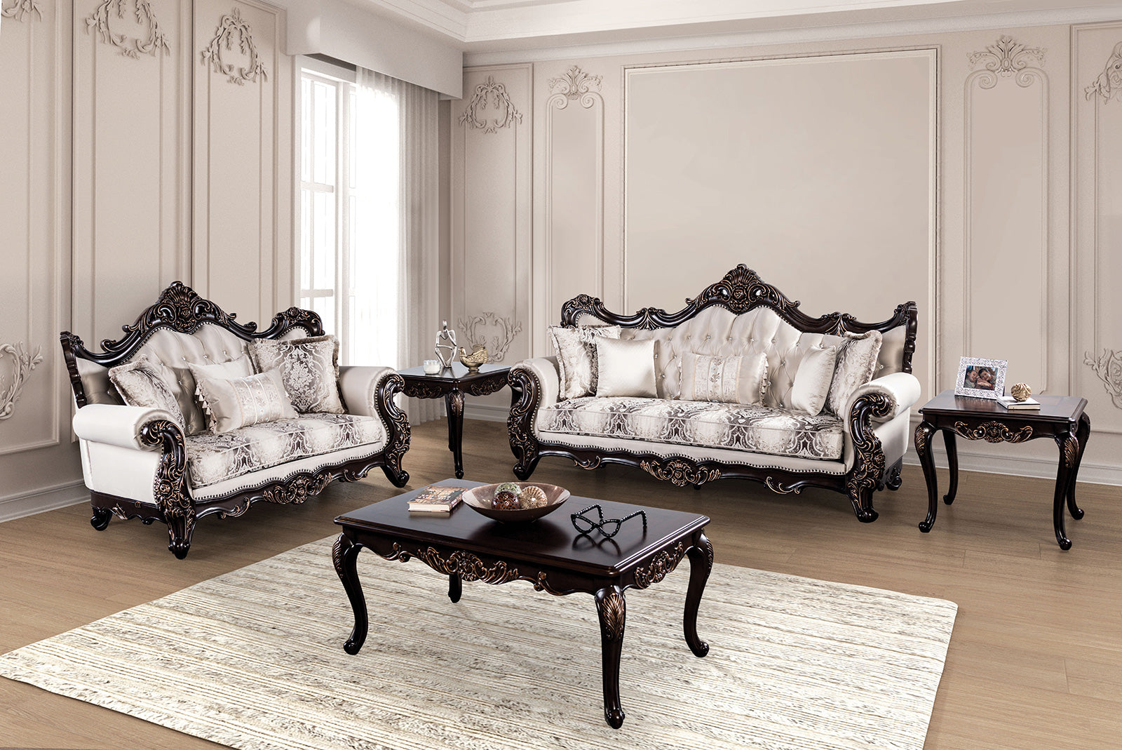 Palencia Dark Cherry/Beige Loveseat - Ornate Home
