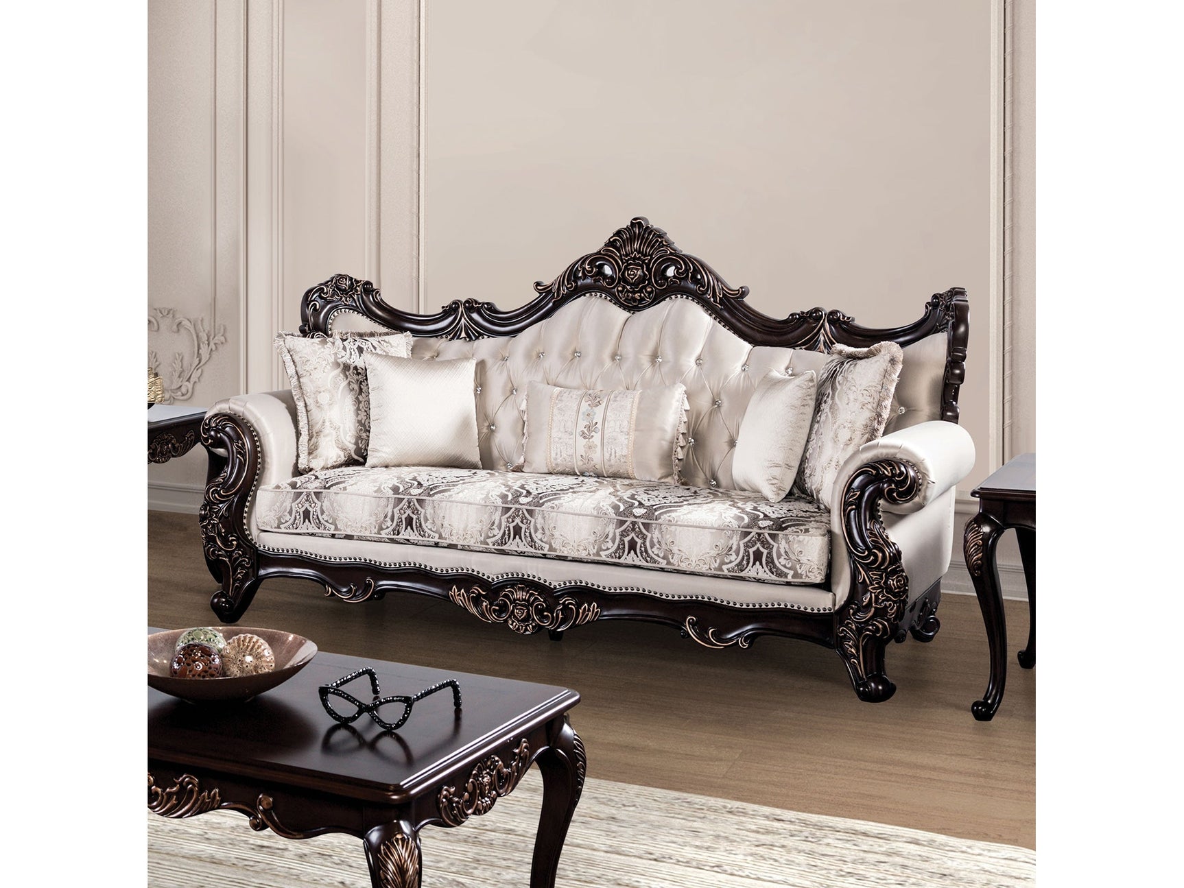 Palencia Dark Cherry/Beige Sofa - Ornate Home