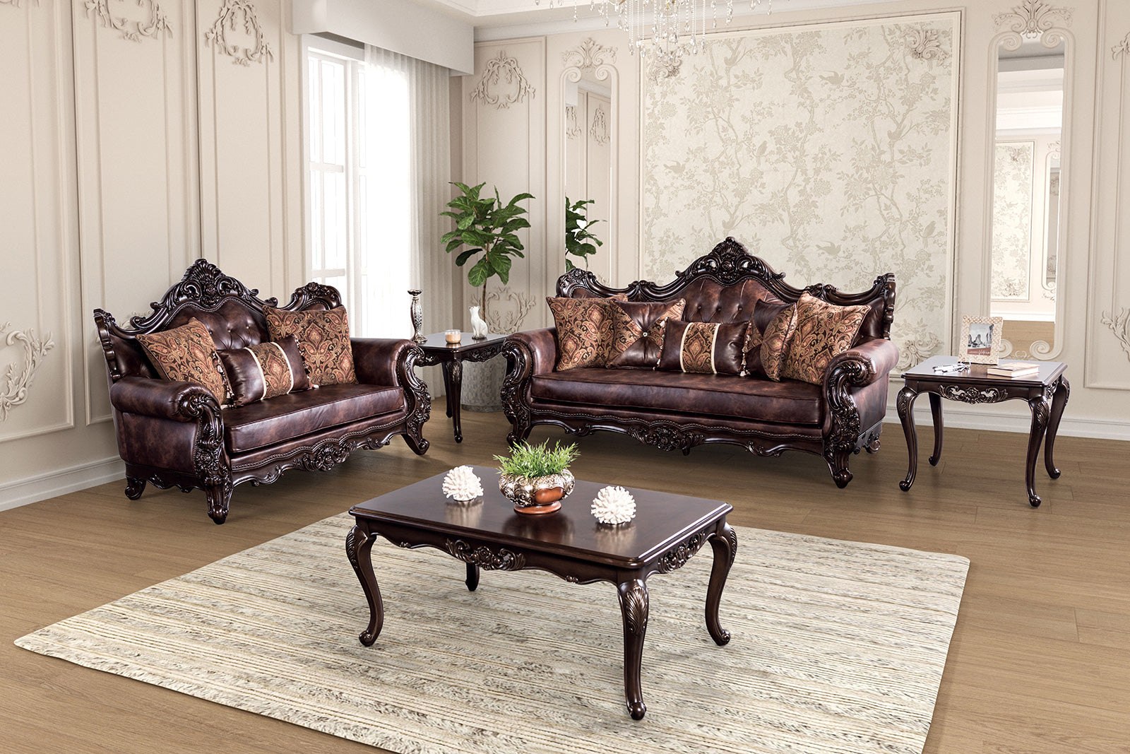 Palencia Dark Cherry/Brown Leatherette Sofa - Ornate Home