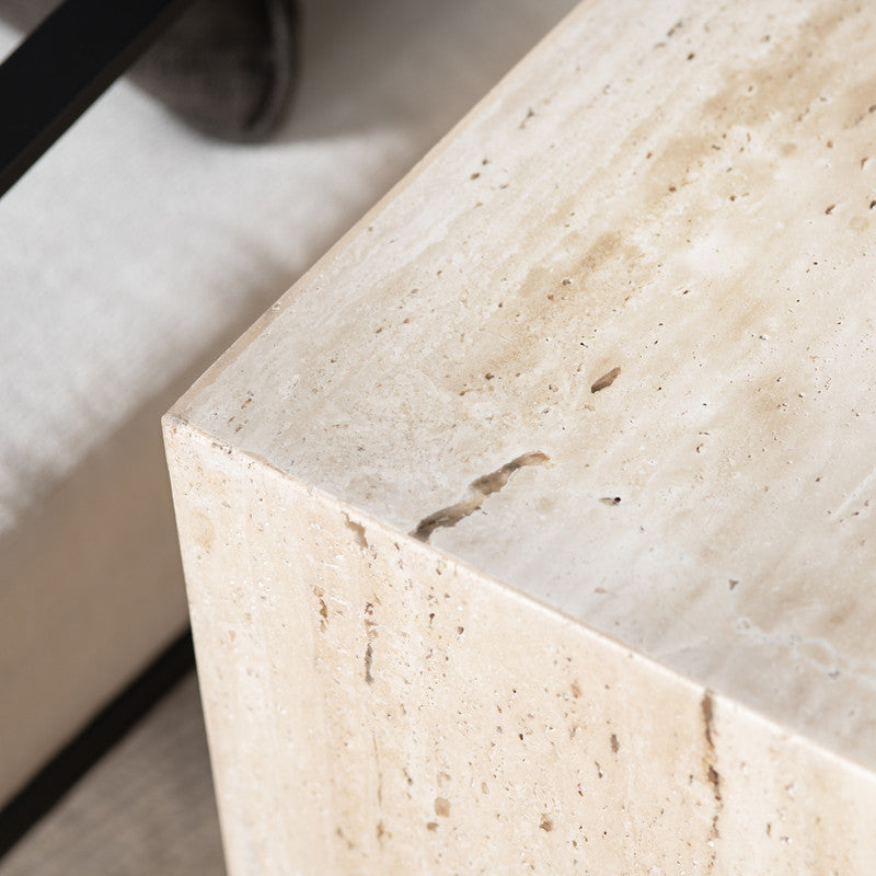 Palermo Beige/Brown Travertine End Table - Ornate Home