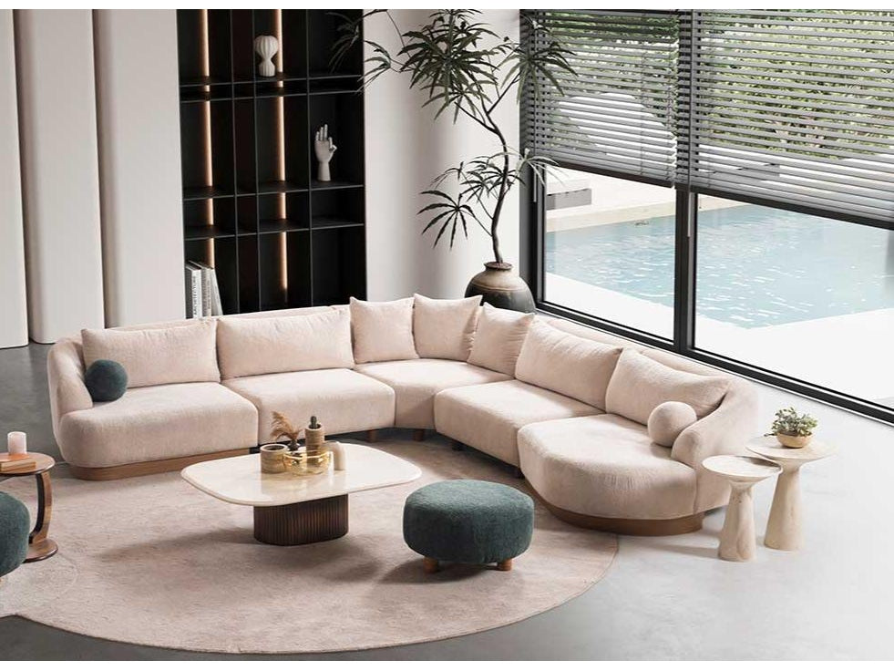 Palermo Cream Curved 5-piece Symmetrical Corner Sectional Sofa - Ornate Home
