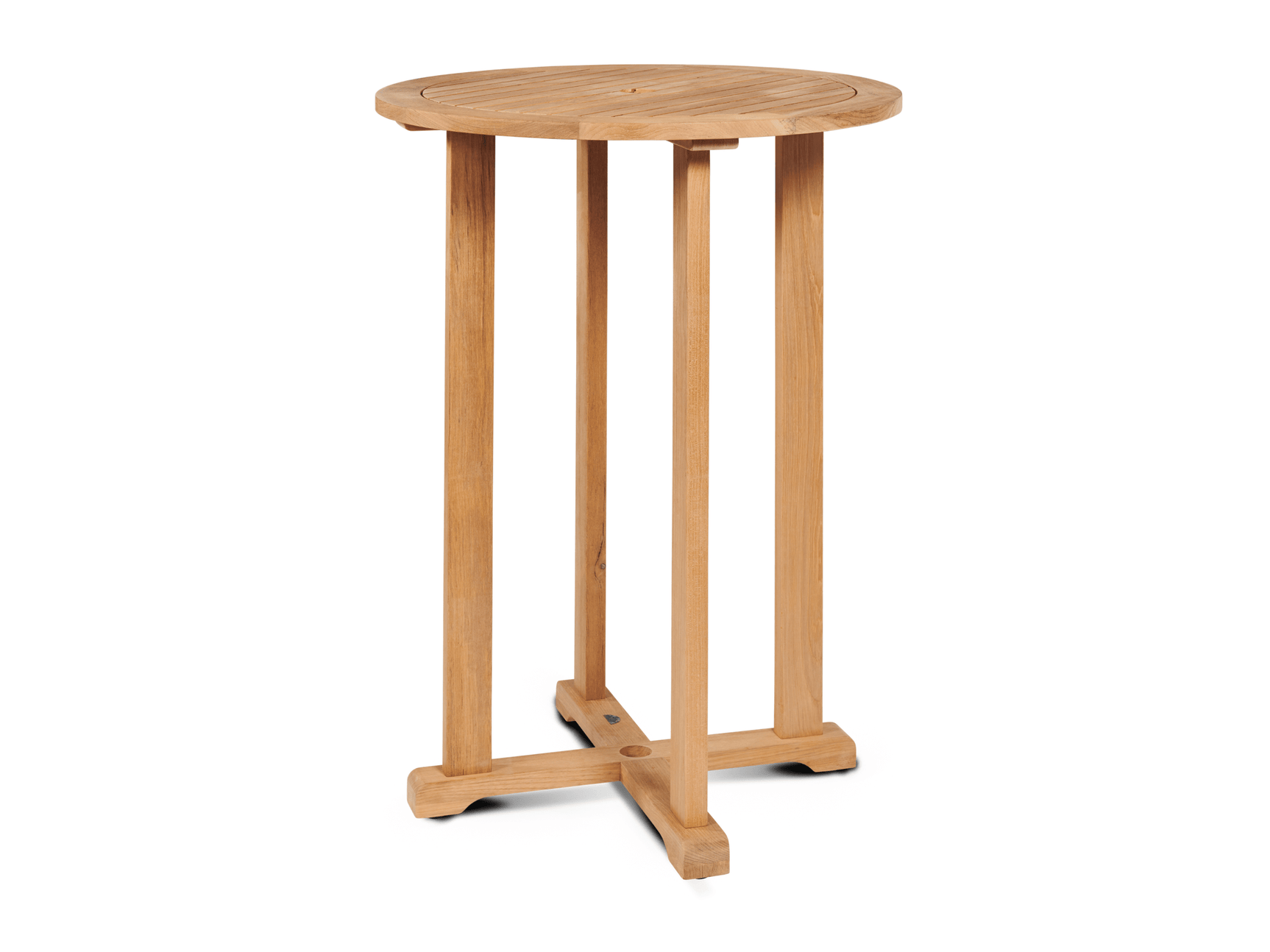 Palm Round Teak Outdoor Bar Height Bistro Table with Umbrella Hole - Ornate Home