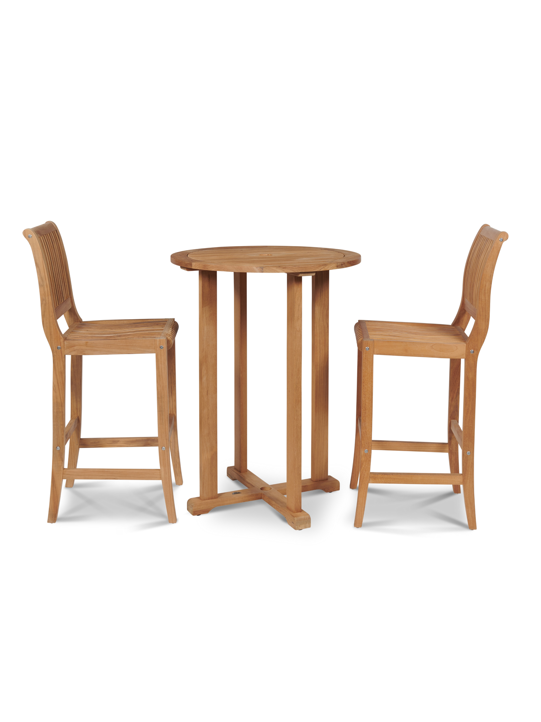 Palm Round Teak Outdoor Bar Height Bistro Table with Umbrella Hole - Ornate Home