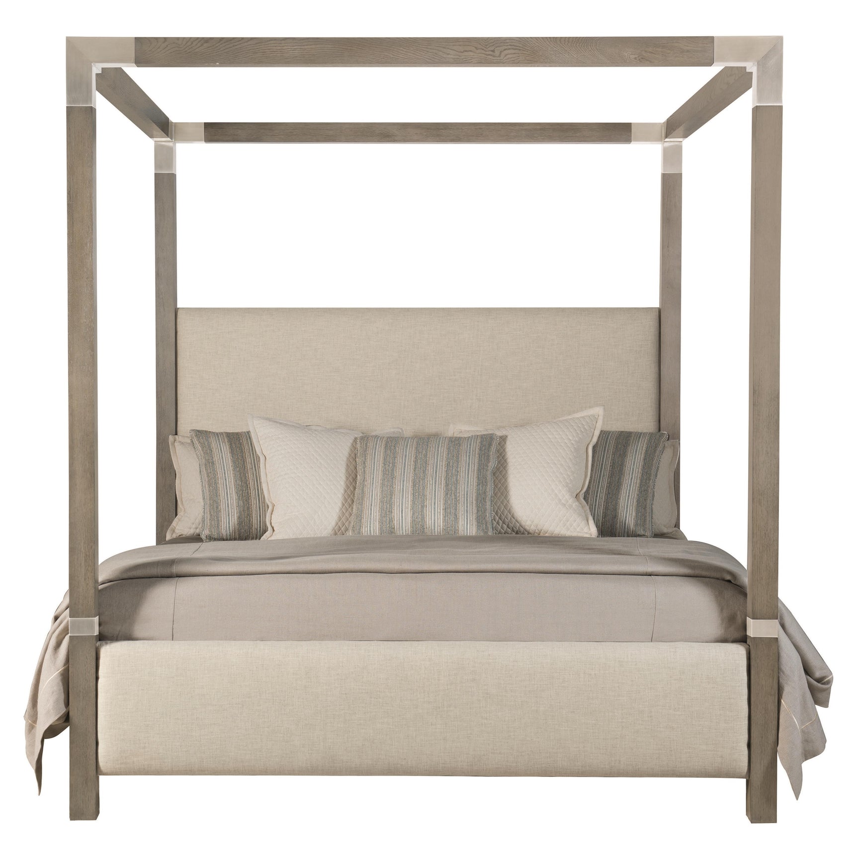 Palma Rustic Grey/White/Cream Fabric Canopy King Bed - Ornate Home