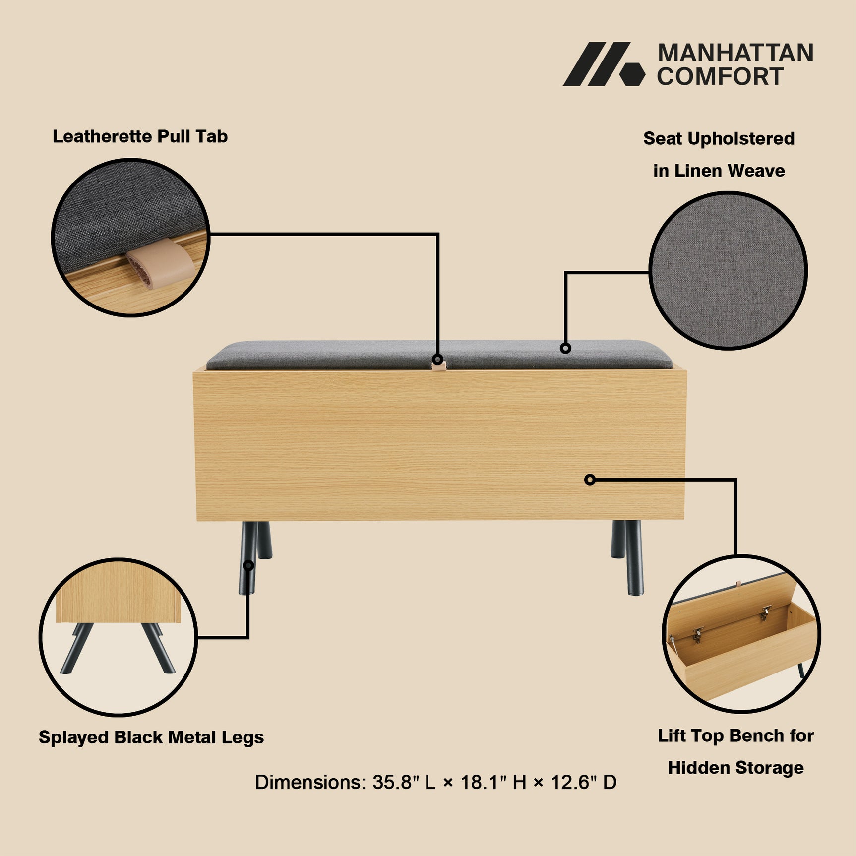 Paloma Accent Storage Bench in Natural Oak - Ornate Home