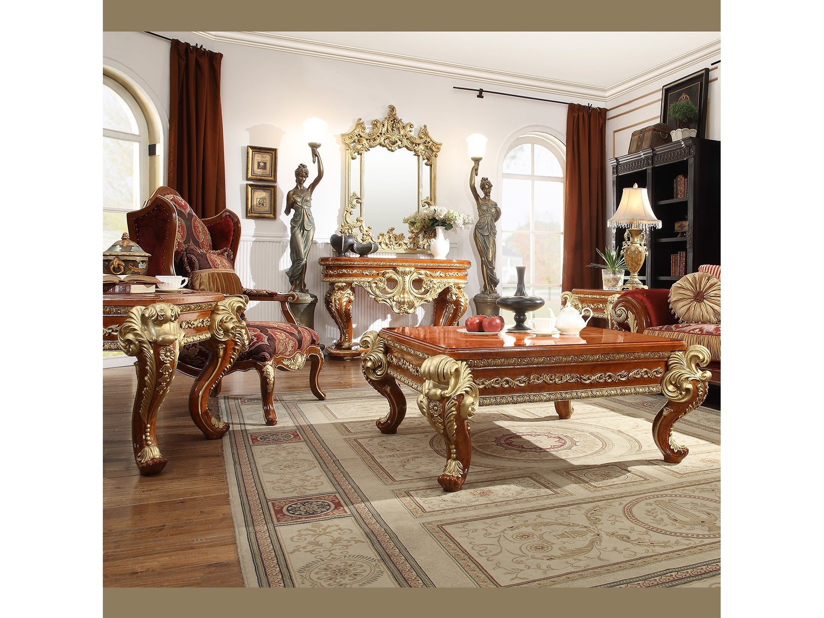 Paloma Cedar Red 3pc Coffee Table Set / HD-8024 - Ornate Home