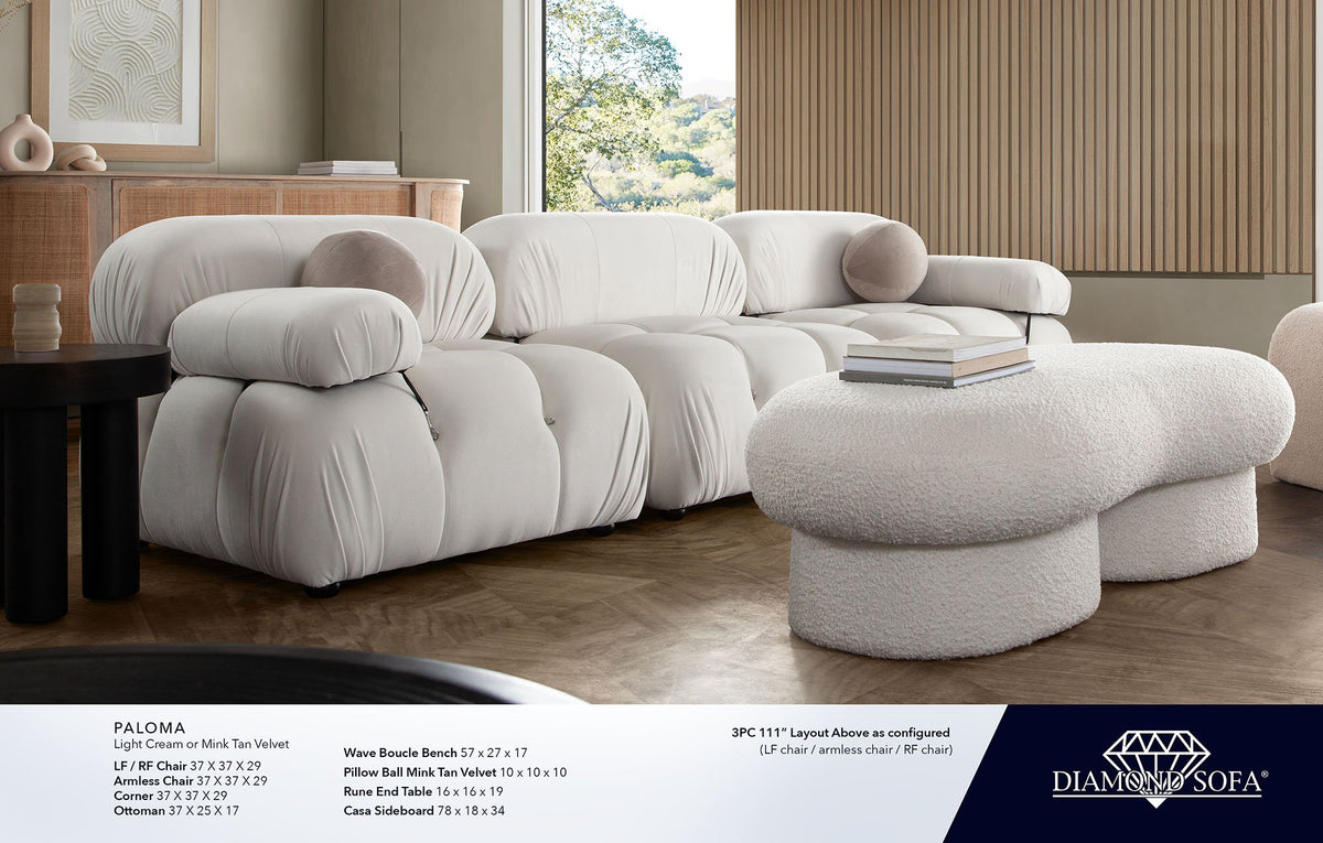Paloma Cream Velvet Reversible 4-Pc Sectional - Ornate Home