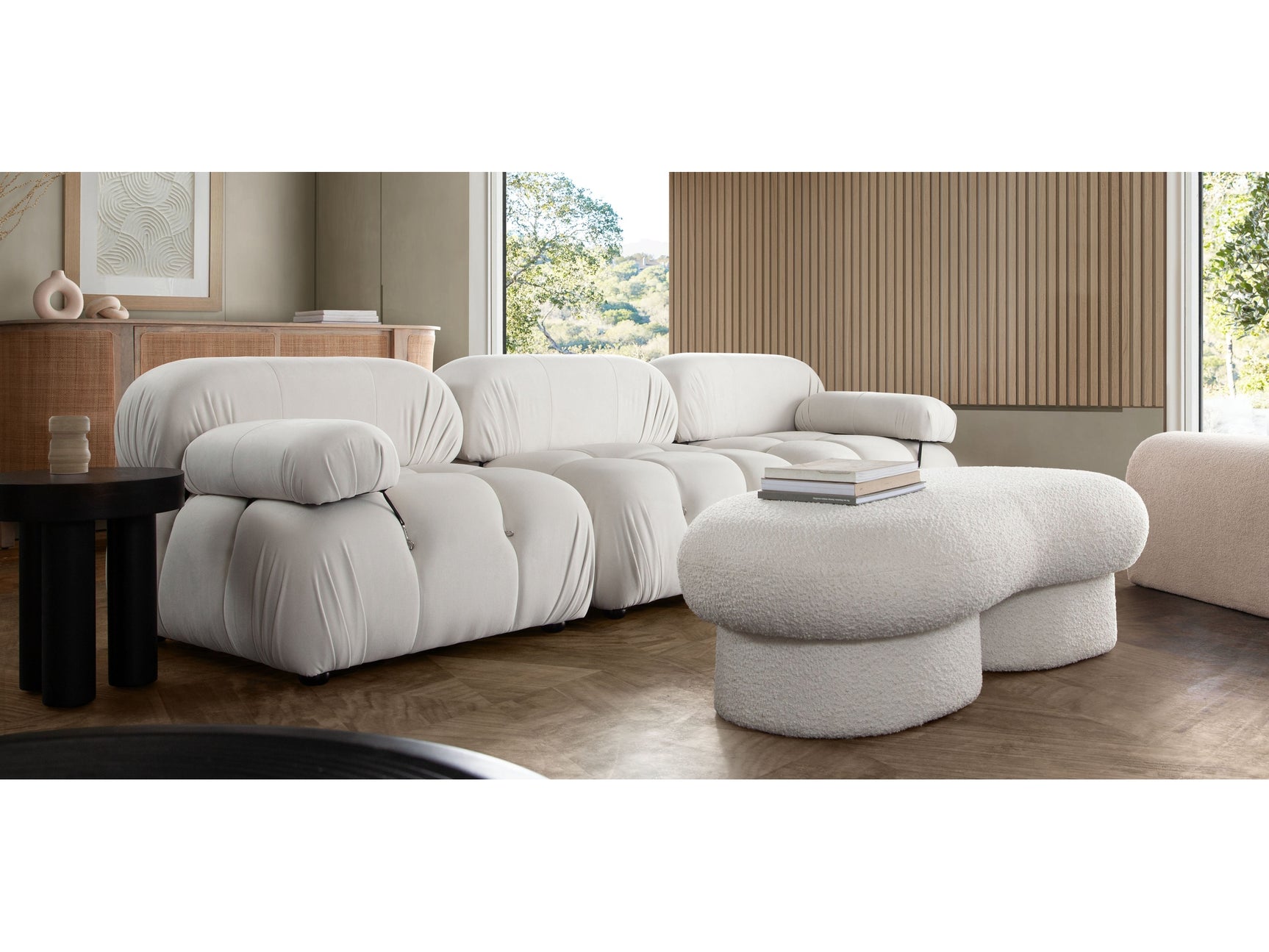 Paloma Light Cream Velvet Modular Sectional / 3-piece - Ornate Home