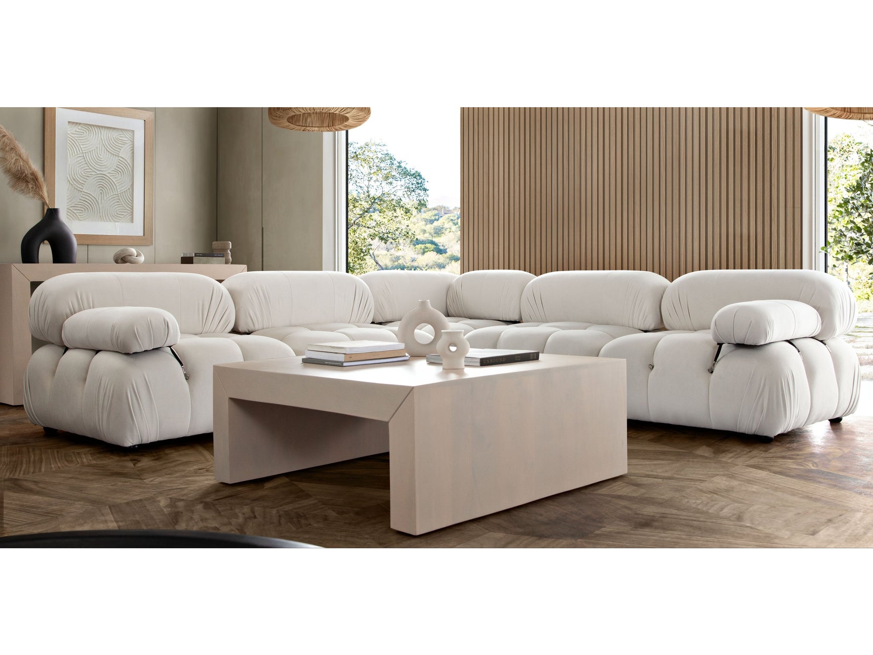 Paloma Light Cream Velvet Modular Sectional / 5-piece - Ornate Home