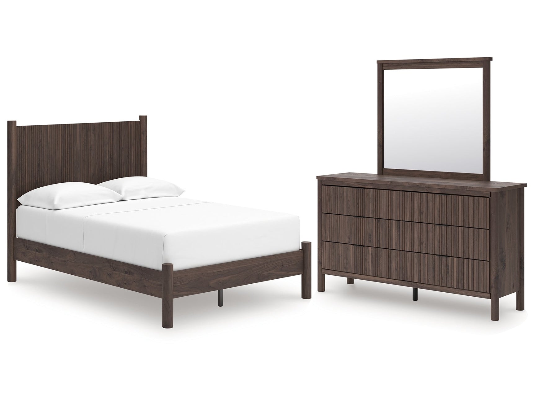 Pamytta Brown Full Panel Platform Bed, Dresser and Mirror - Ornate Home