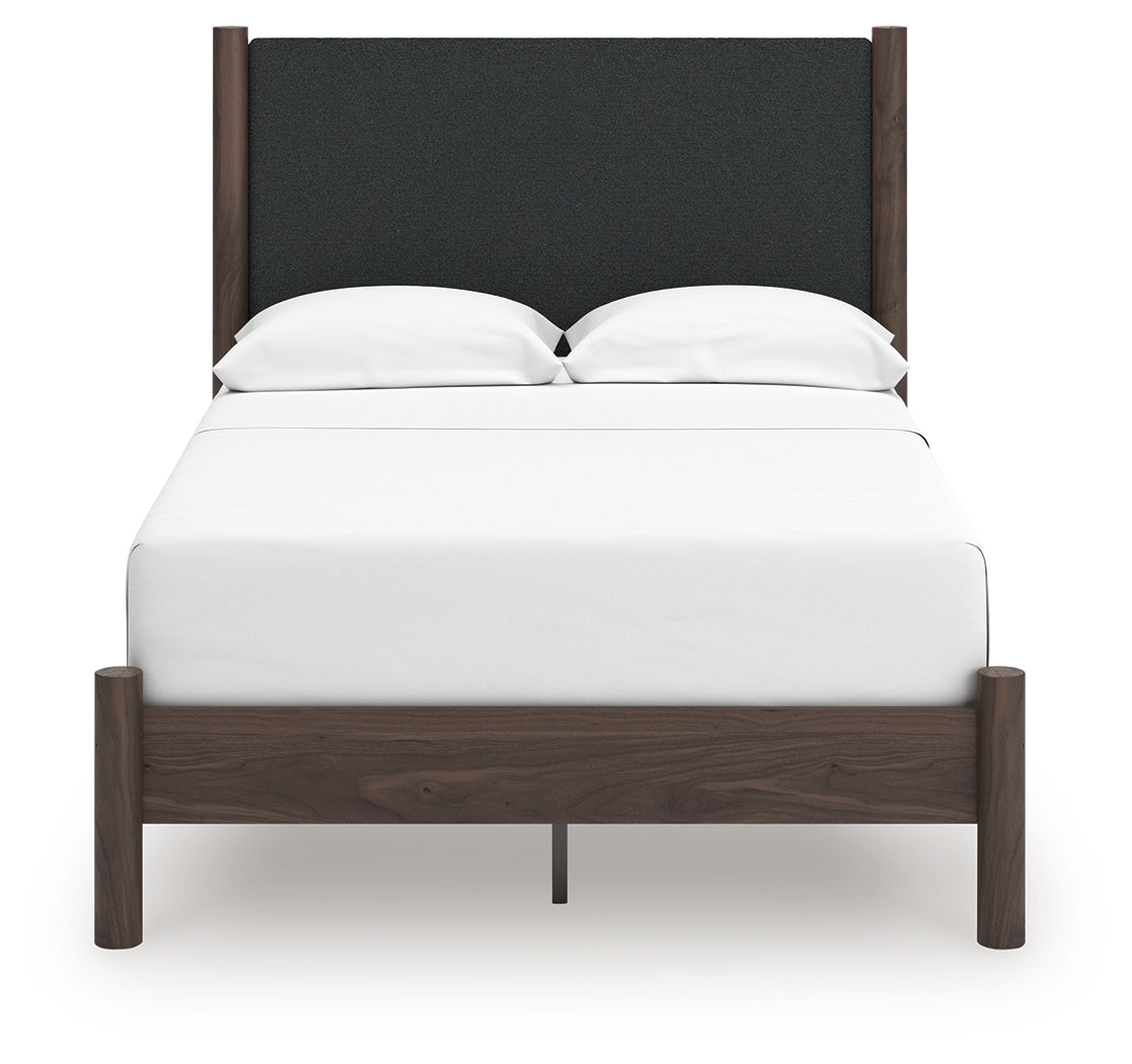 Pamytta Brown Full Upholstered Platform Bed, Dresser and Mirror (Online Special Price) - Ornate Home