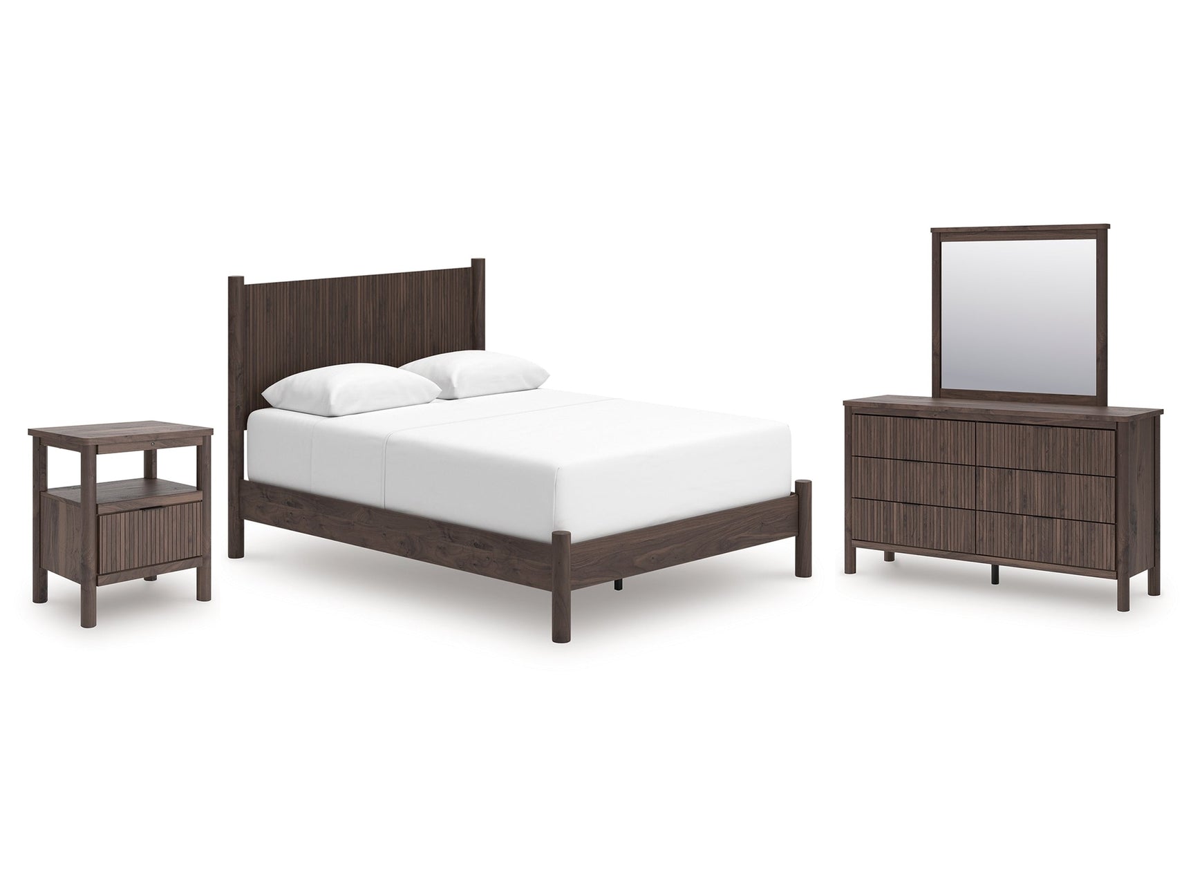 Pamytta Brown Queen Panel Bed, Dresser, Mirror and Nightstand - Ornate Home