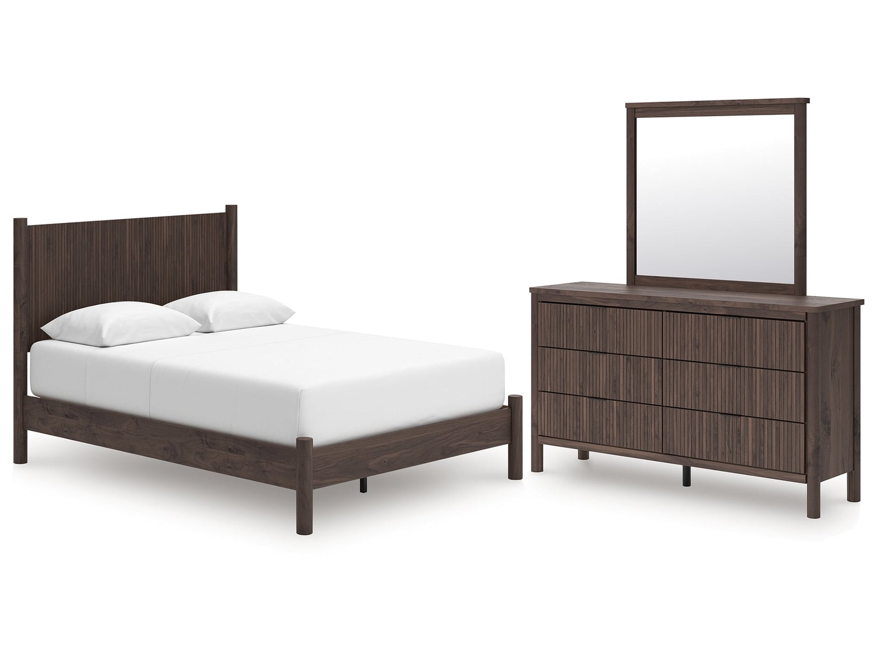 Pamytta Brown Queen Panel Platform Bed, Dresser and Mirror - Ornate Home