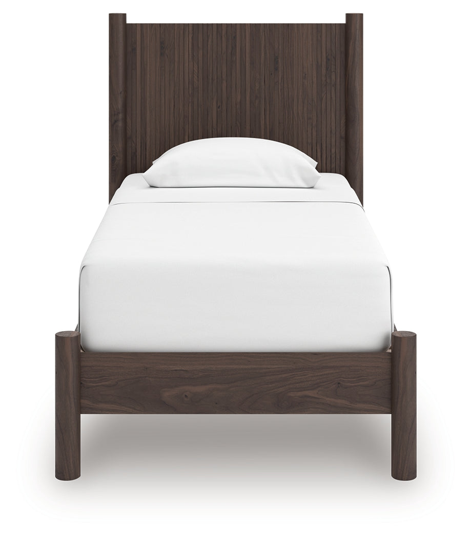 Pamytta Brown Twin Panel Platform Bed, Dresser and Mirror - Ornate Home