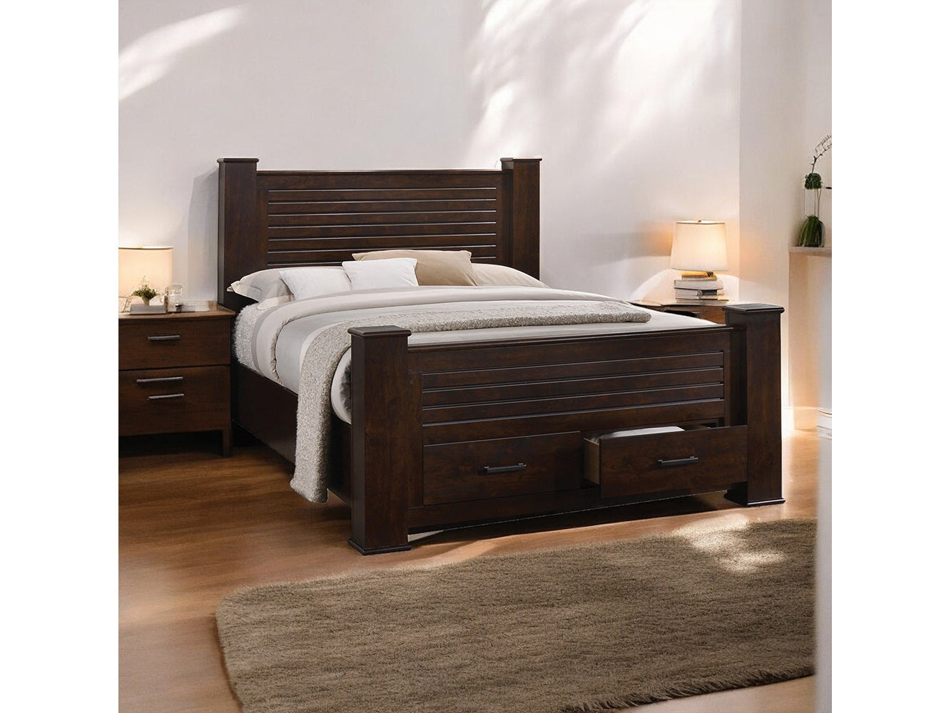 Panang Queen Bed w/ Storage in Mahogany 23370Q - Ornate Home