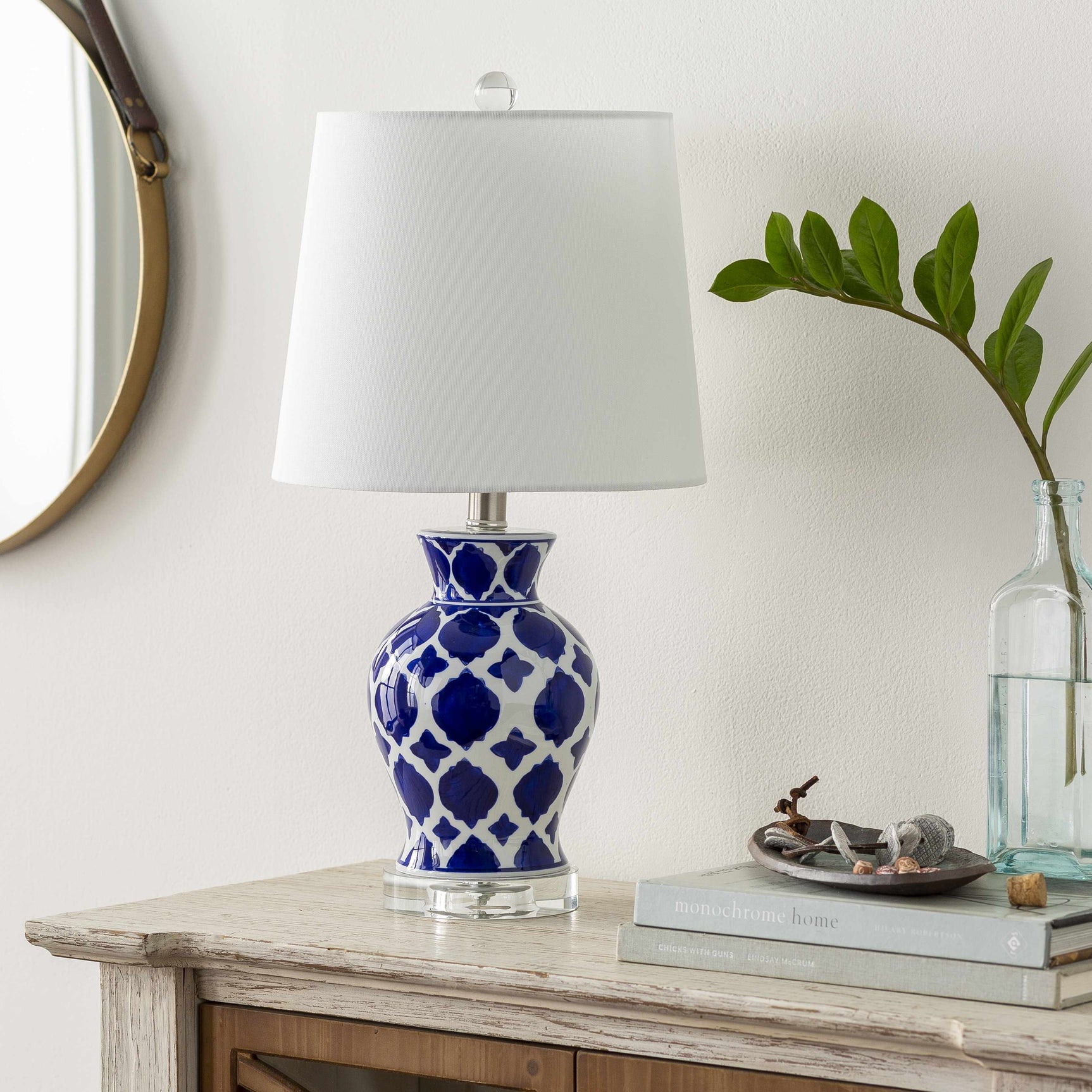 Pangian White & Blue Patterned Ceramic Table Lamp - Ornate Home